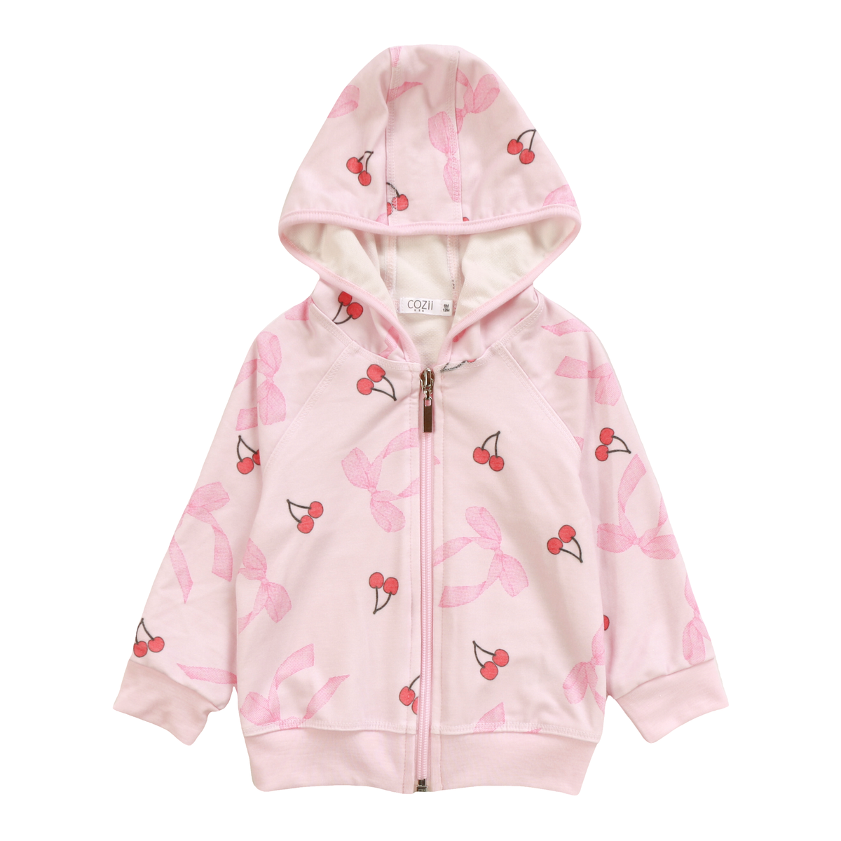 Cozii Long Sleeve Hooded Zip Up Sweatshirt with Bow & Cherry Print - Cozy Casual Wear for Women, Perfect for Fall & Winter Outfits