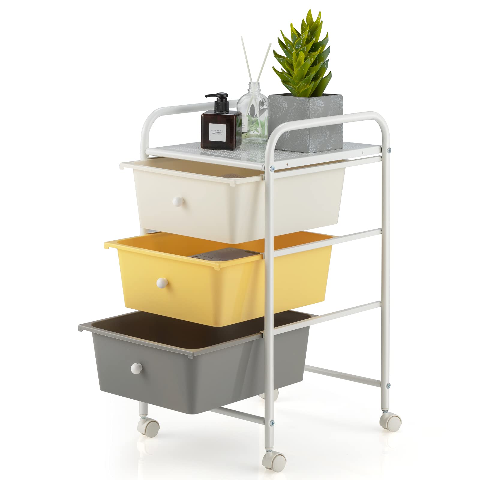 Julimoon 3-Drawer Rolling Storage Cart with Wheels - Multipurpose Mobile Organizer for Garage, Office, Home & Kitchen - Yellow Utility Cart for Tools, Supplies & Organization