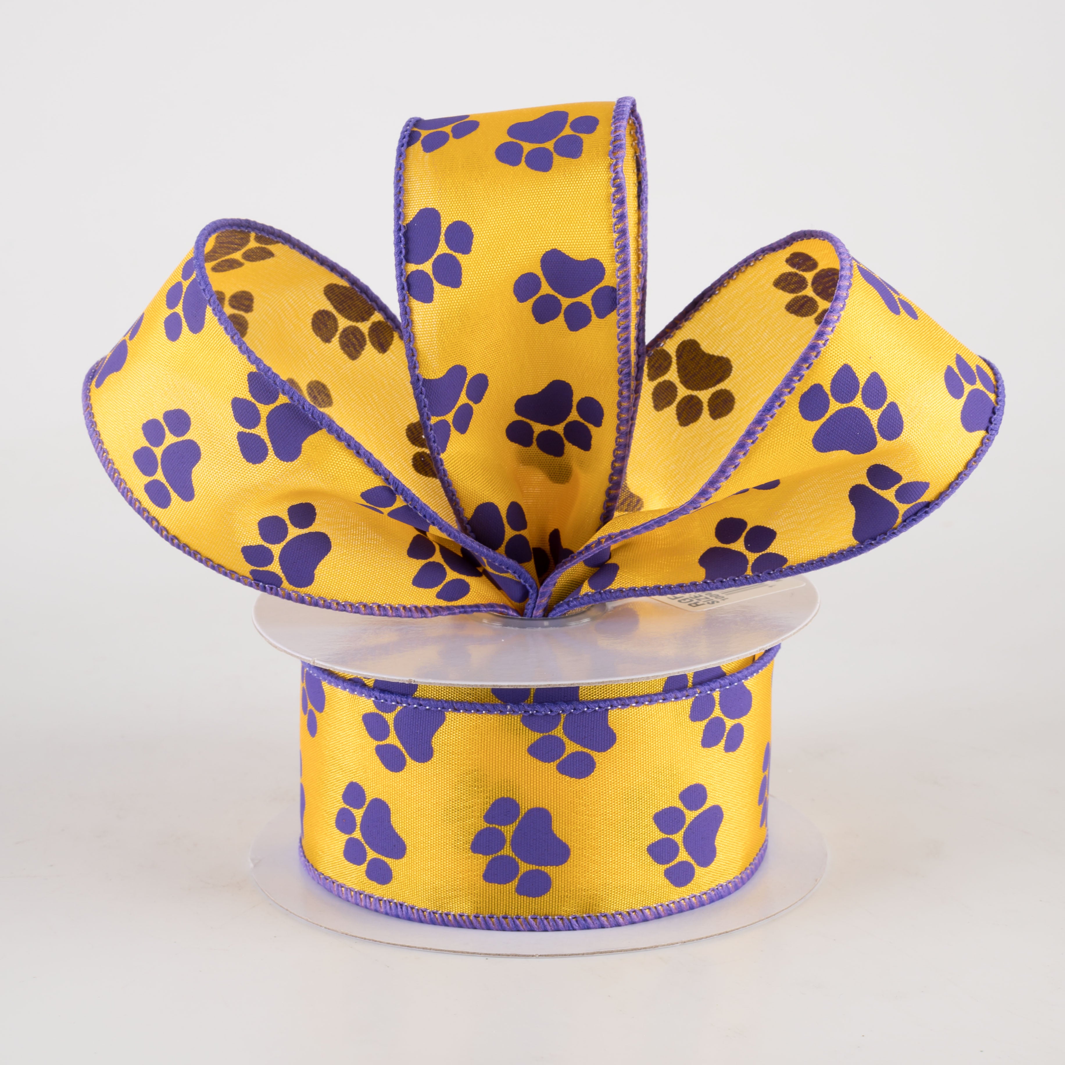 1.5 Inch Paw Prints Ribbon - Purple & Golden Yellow Decorative Ribbon (10 Yards) for Pet Gifts, Dog Cat Crafts, Scrapbooking & DIY Projects