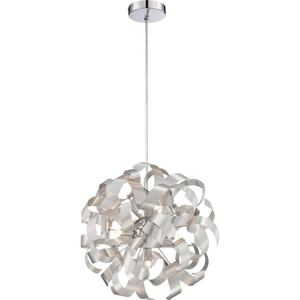 5-Light Modern Pendant Lighting Fixture - Millenia Brushed Nickel Finish - Contemporary Dining Room Chandelier for Kitchen Island, Foyer & Living Room Decor