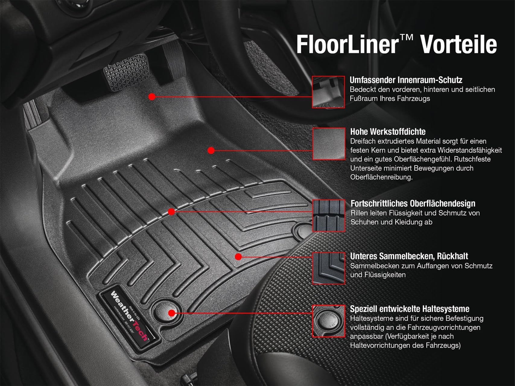 WeatherTech Custom Fit All-Weather Floor Mats for Cars & Trucks | Heavy Duty FloorLiner (Model 44796-1-2-3) | Perfect for Rain, Snow & Mud Protection
