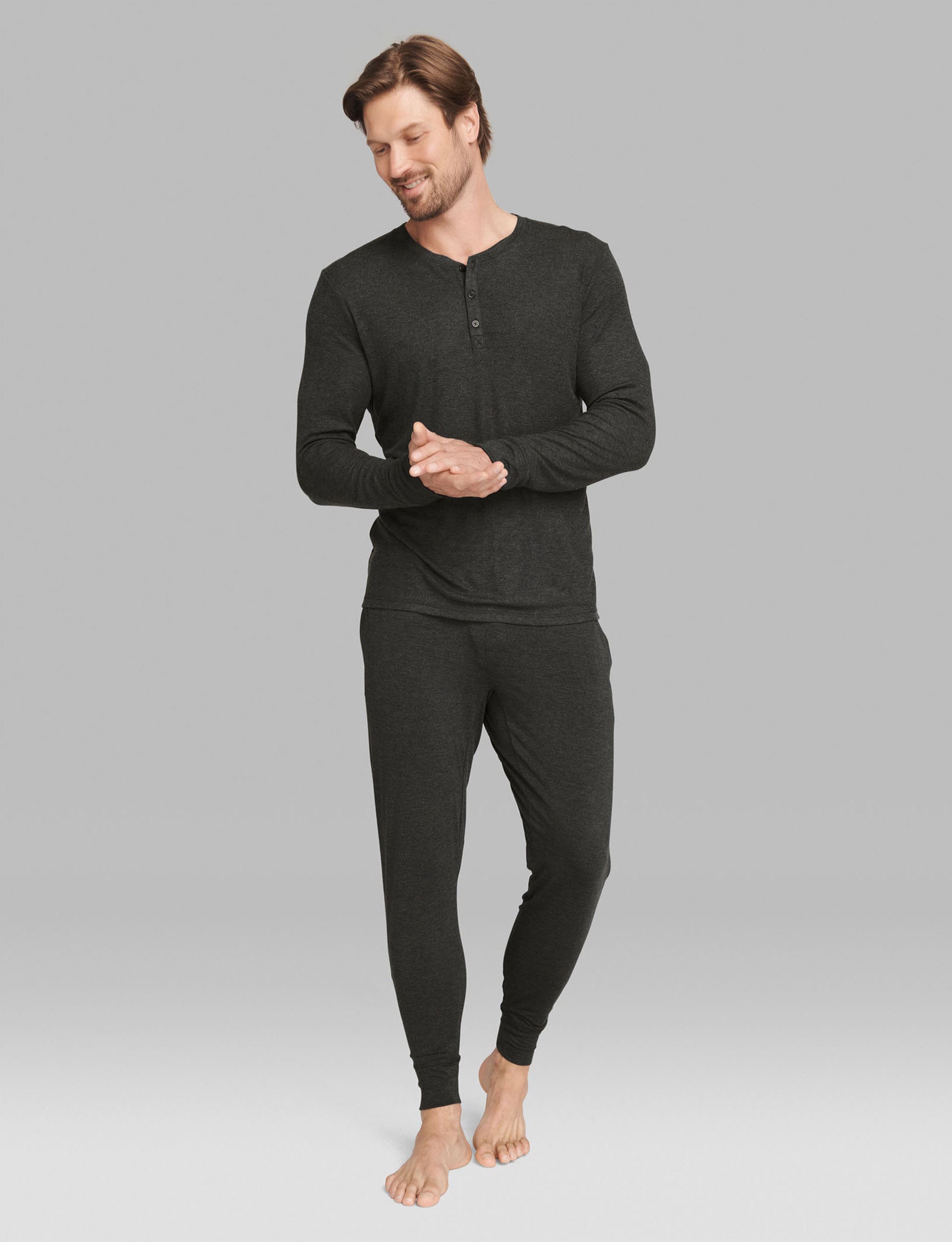 Comfortable Men's Lounge Henley Shirt - Soft Cotton Relaxed Fit for Casual Wear, Home Lounging & Weekend Outings