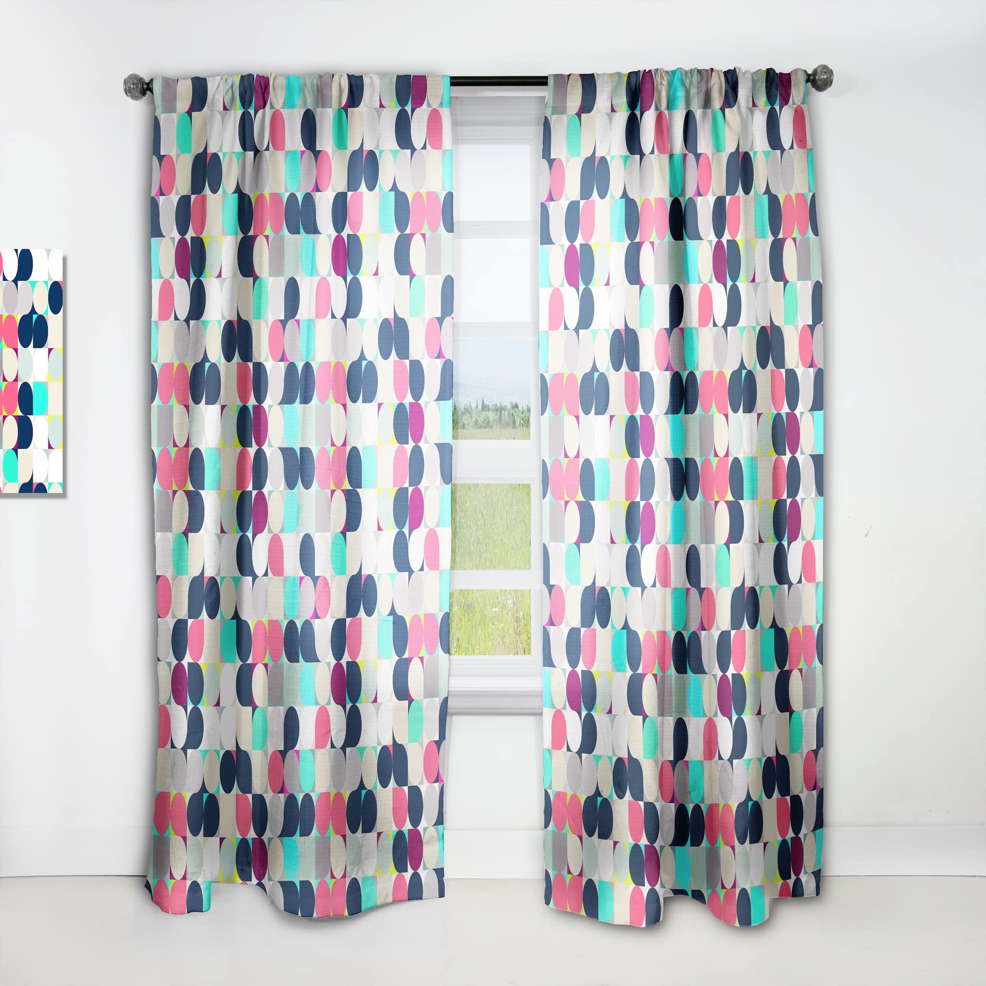 DesignQ Mosaic Retro Colorful Circles Thermal Insulated Curtains - Single Panel 52x84 Inches - Elegant Window Treatments for Bedroom & Living Room - Perfect for Home Decor, Privacy & Light Control