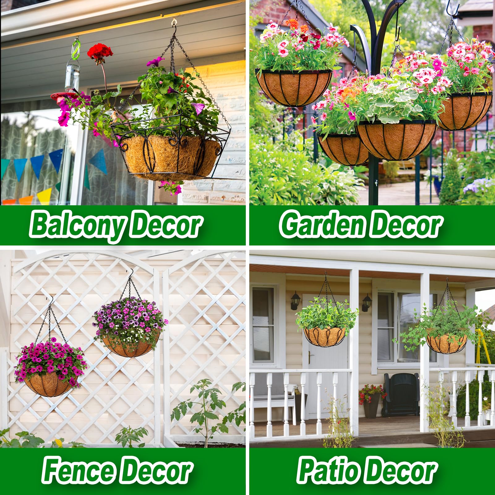 Remiawy 12 Inch Hanging Basket Coco Liners - 4 Pack Natural Coconut Fiber Planter Basket Liners for Outdoor Garden, Flowers, Vegetables - Durable & Eco-Friendly Replacement for Hanging Planters