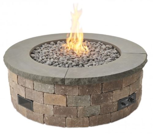 Bronson Block Round Gas Fire Pit Concrete Top - Durable Outdoor Fire Pit Cover for Patio, Backyard & Garden - Weather-Resistant & Stylish Design
