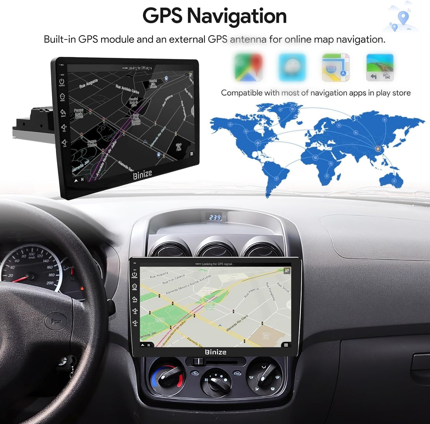 Binize 10 Inch Single Din Car Stereo - Android Touchscreen Radio with Wireless CarPlay & Android Auto, Mirror Link, Backup Camera Support - Perfect for Upgrading Your Car Audio System for Commuting & Road Trips