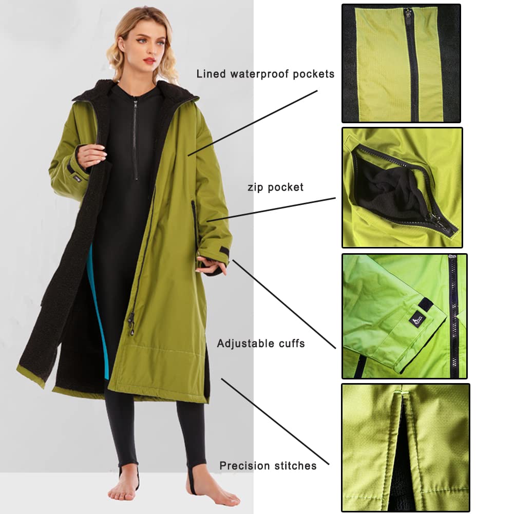 KUYUSHOP Waterproof Changing Robe - Oversized Fleece-Lined Surf Poncho with Hood & Long Sleeves | Thermal Swim Parka for Beach, Surfing & Outdoor Activities
