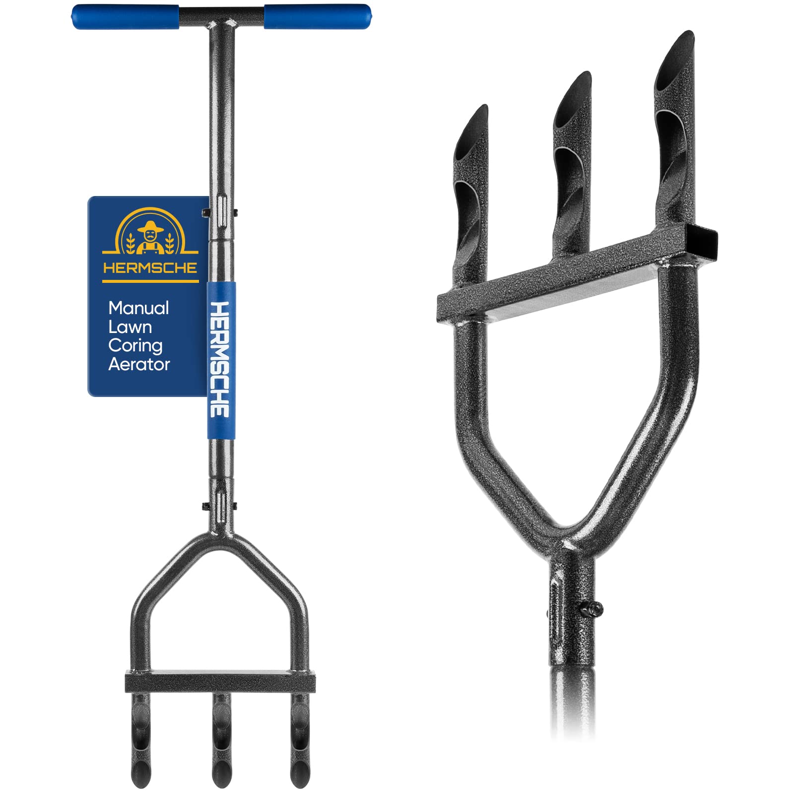 Heavy Duty Manual Lawn Aerator Tool with 3 Hollow Tines - Core Aeration Plugger for Compacted Soil in Yard, Garden & Lawn Care | Perfect for Spring/Summer Lawn Maintenance & Soil Health Improvement
