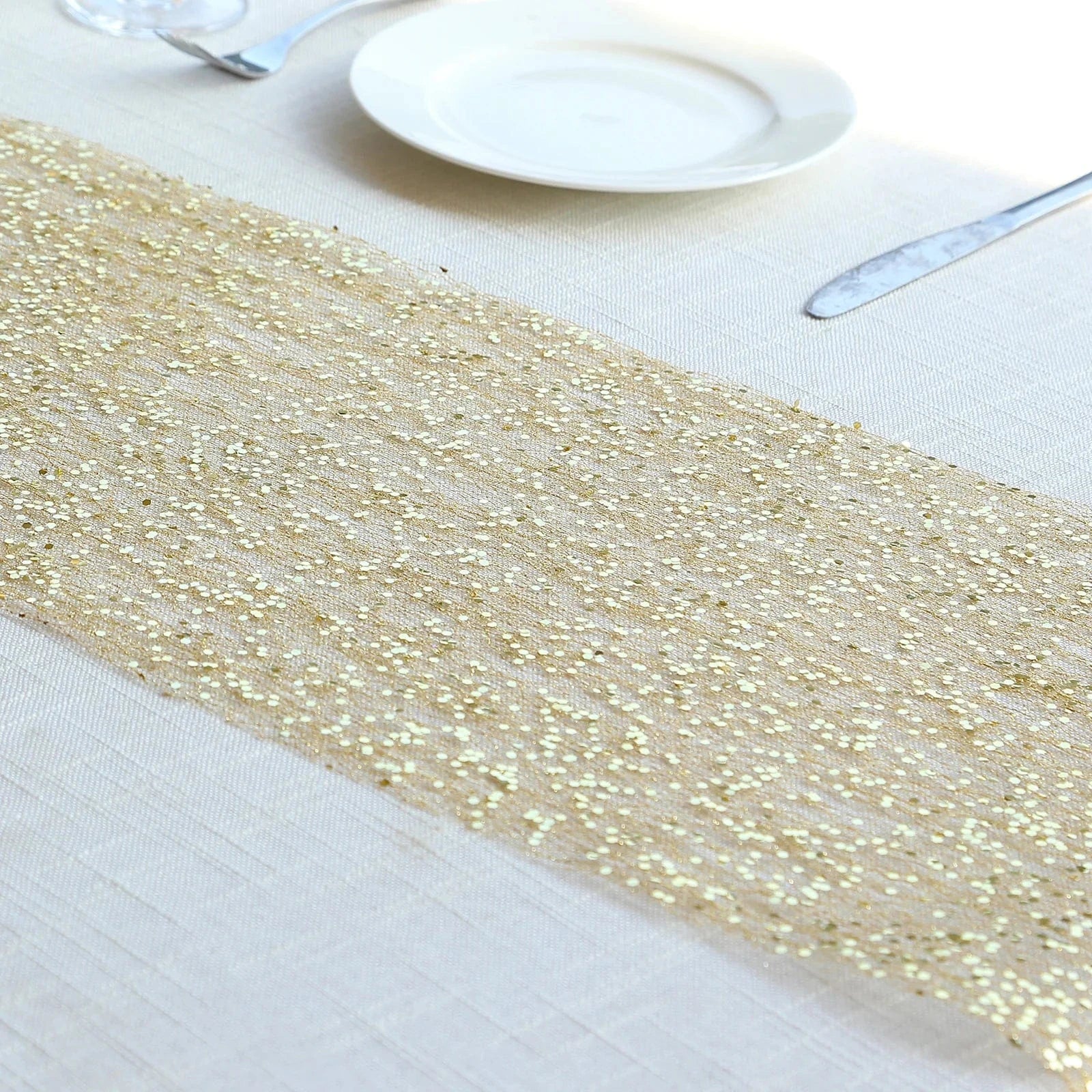 11 x 108 Inch Silver Metallic Sequin Mesh Polyester Table Runner for Wedding, Party, Holiday Dining Decor