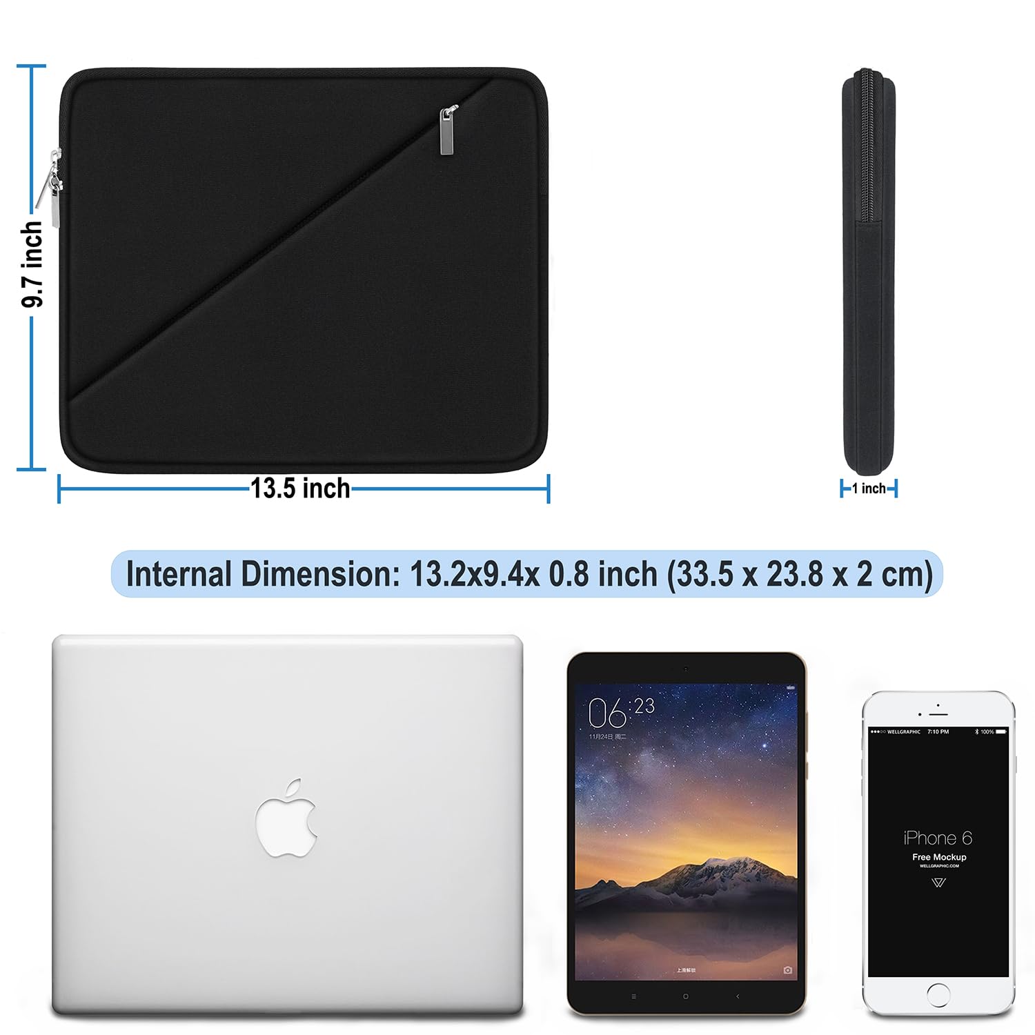 13.3 Inch Laptop Sleeve Case - Compatible with MacBook Pro 14 Inch, MacBook Air, Dell, HP, Lenovo - Travel Computer Bag with Pocket, Black - Perfect for Work, School, and Travel