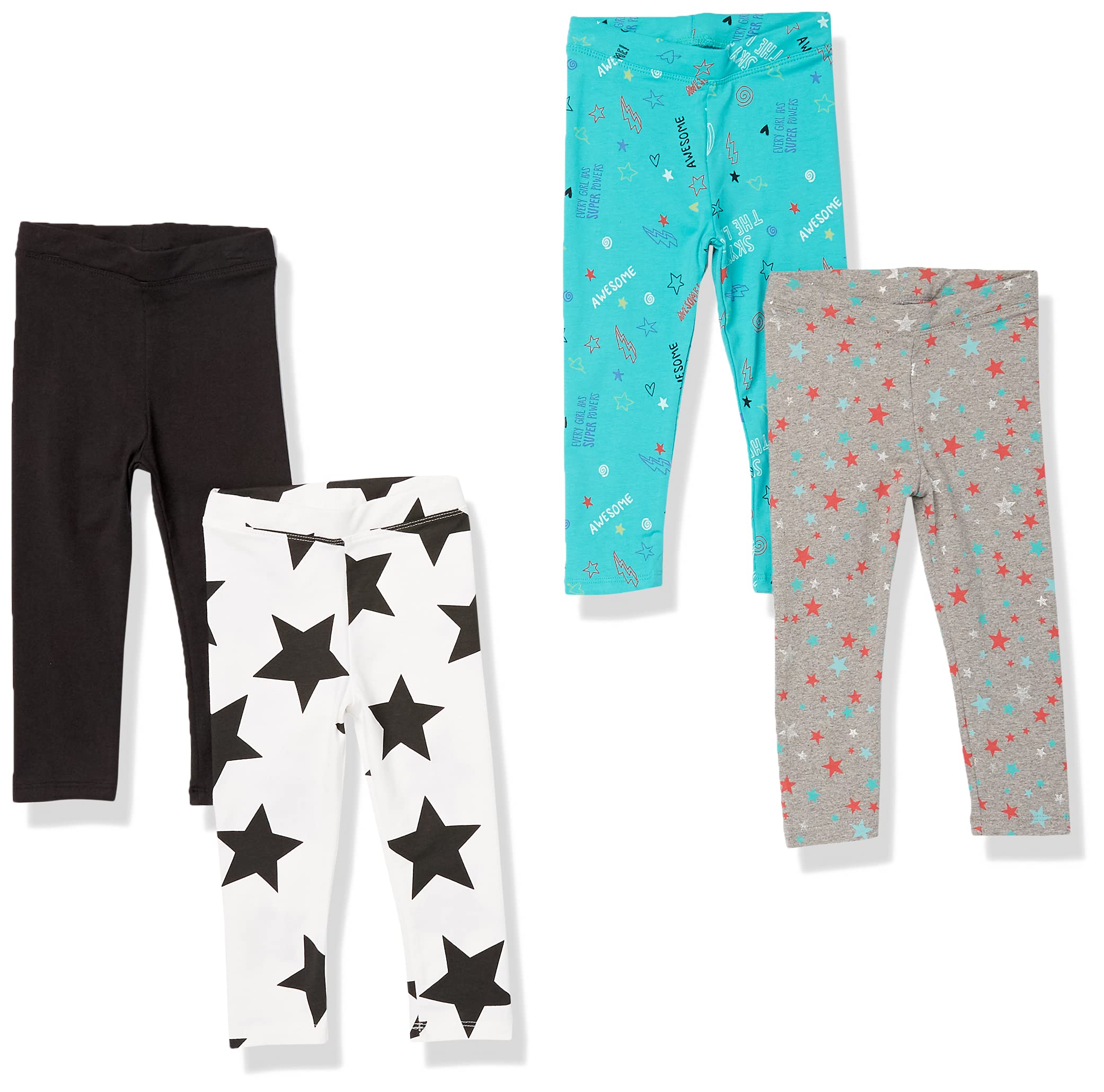 Amazon Essentials Girls and Toddlers' Leggings Multipack - Soft Stretchy Cotton Blend Leggings for Kids - Perfect for Playtime, School & Everyday Wear (Previously Spotted Zebra)