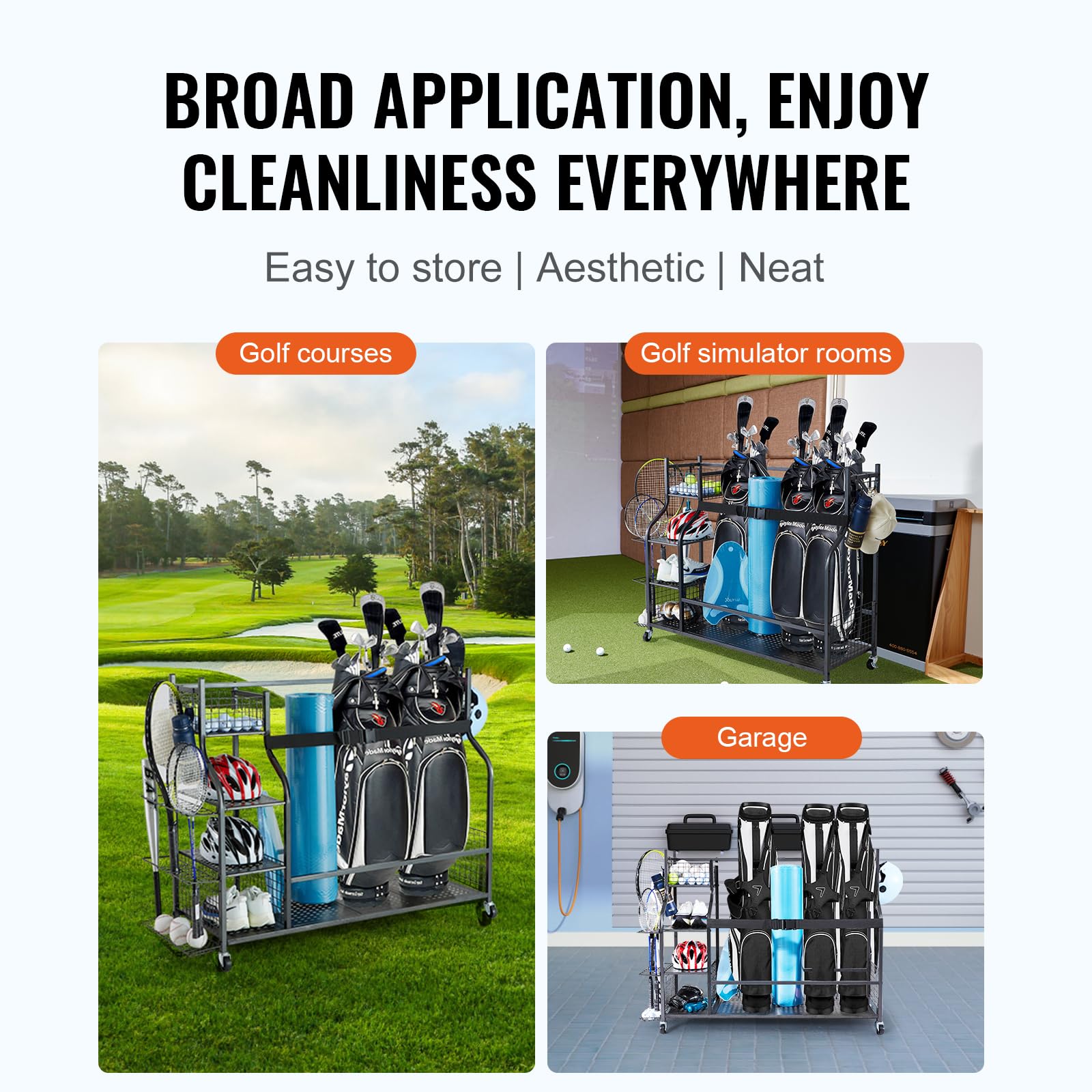 VEVOR Golf Bag Organizer & Storage Rack Stand - Heavy Duty Golf Equipment Holder for Garage, Sports Gear & Toy Storage - Perfect for Golf Clubs, Balls & Accessories - Ideal for Home, Garage & Club Organization