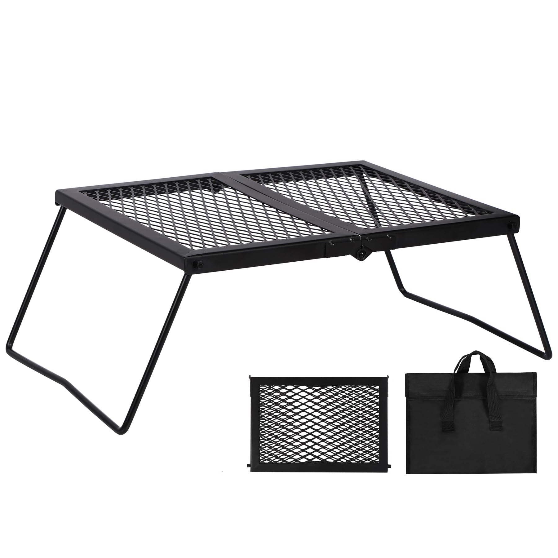 **REDCAMP Heavy Duty Folding Campfire Grill - Portable Steel Grate for Outdoor BBQ, Camping & Backyard Fire Pit Cooking - Includes Carrying Bag for Easy Transport**    *(Perfect for Camping Trips, Backyard Gatherings, Picnics & RV Adventures)*