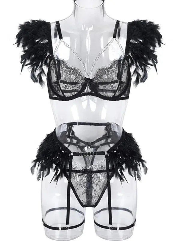 Sexy Lace Feather Lingerie Set for Women - Comfortable Bra & Panty Set - Perfect for Valentine's Day, Honeymoon & Romantic Nights