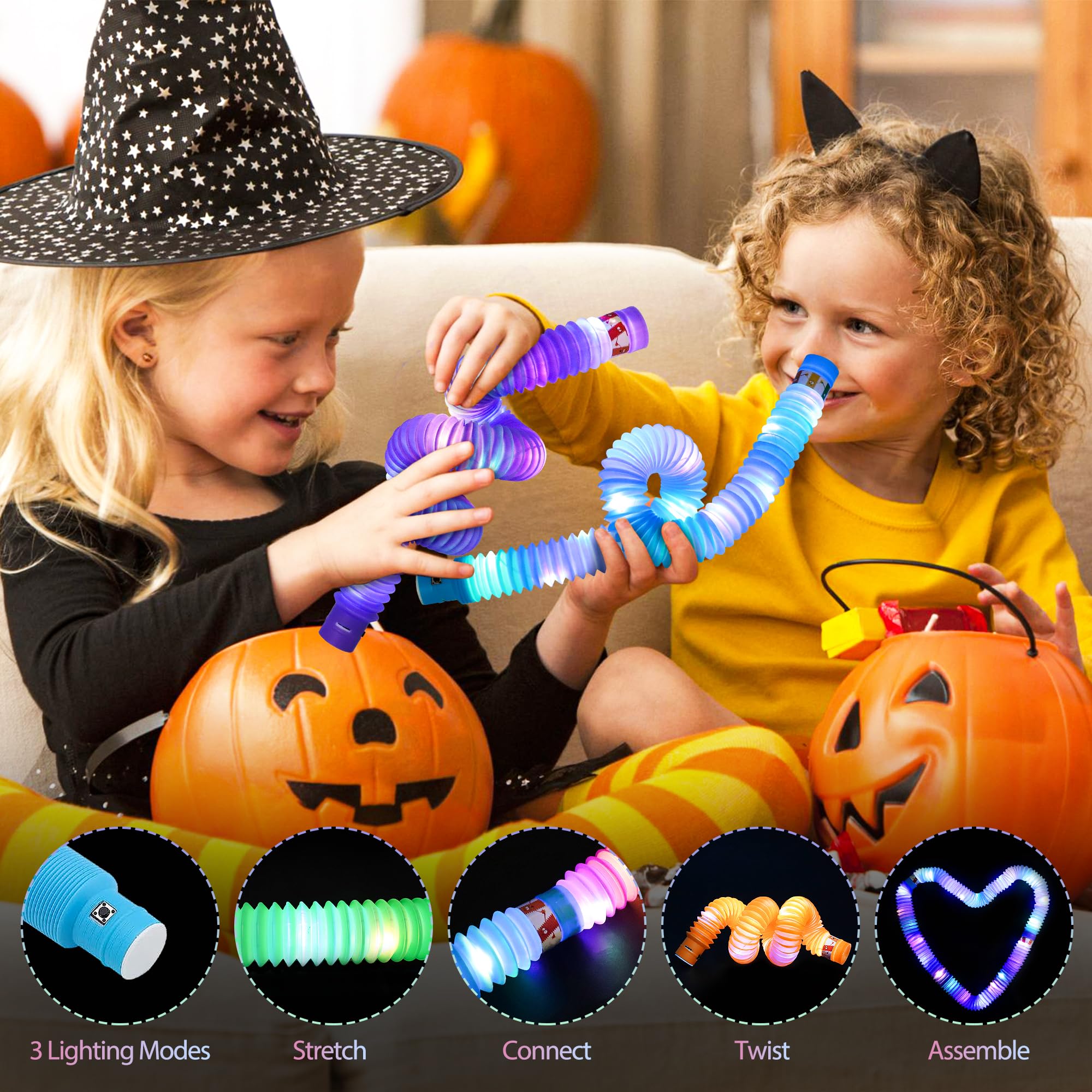 66 Pack Halloween Light Up Rings & Necklaces - Glow in the Dark Party Favors for Kids, Classroom Prizes, Goodie Bag Fillers - Perfect for Trick or Treat, Halloween Parties & School Events