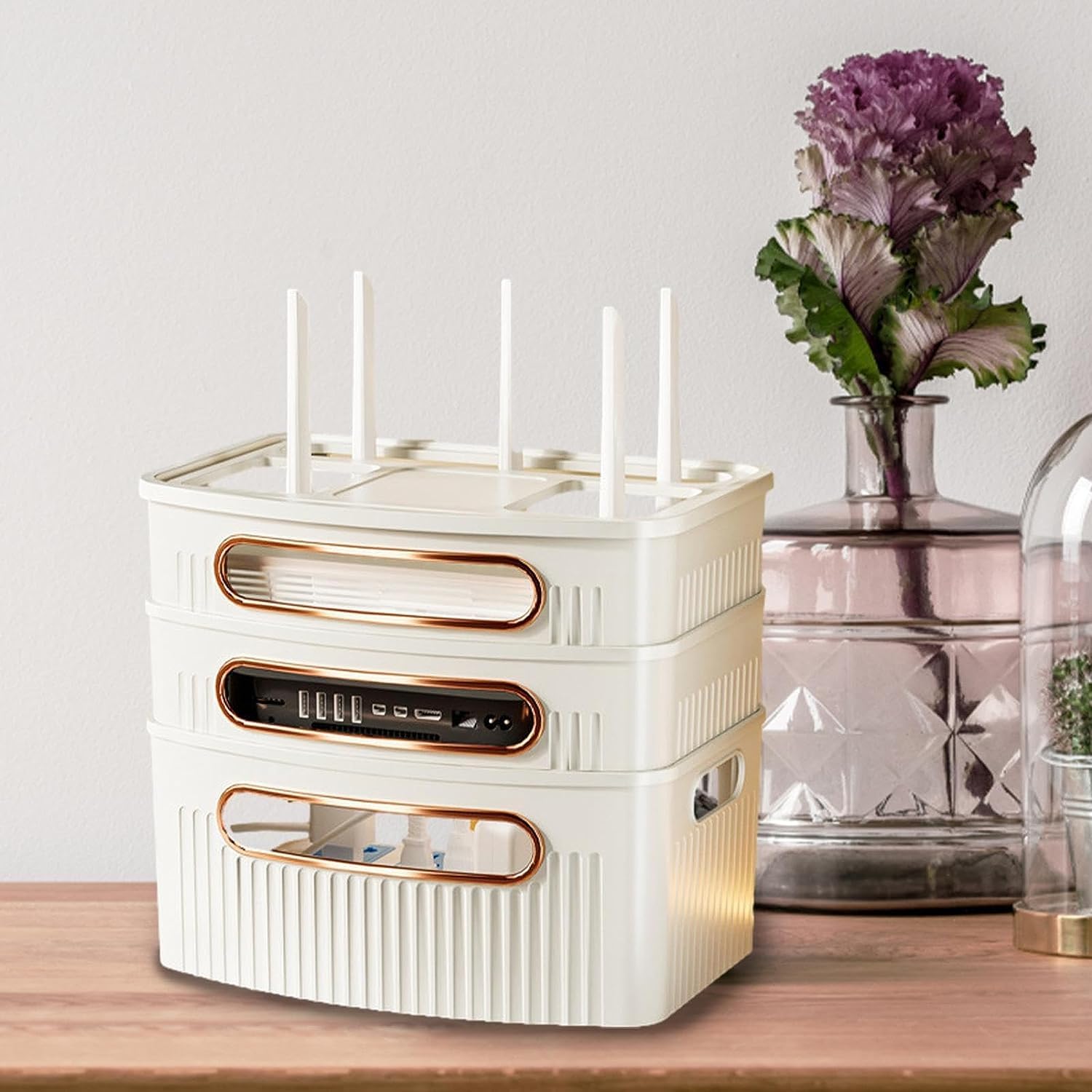 WiFi Router Storage Box - Cable Organizer for Router, Wires & Sockets | Desktop & Bedroom Storage Solution | Hide & Organize Your WiFi Equipment