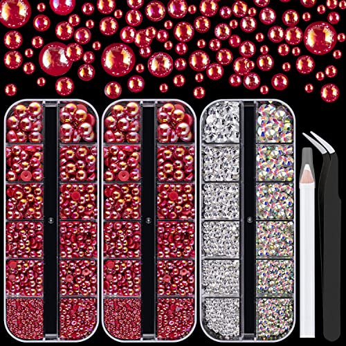 Clear & Ab Crystals + Red Ab Pearls