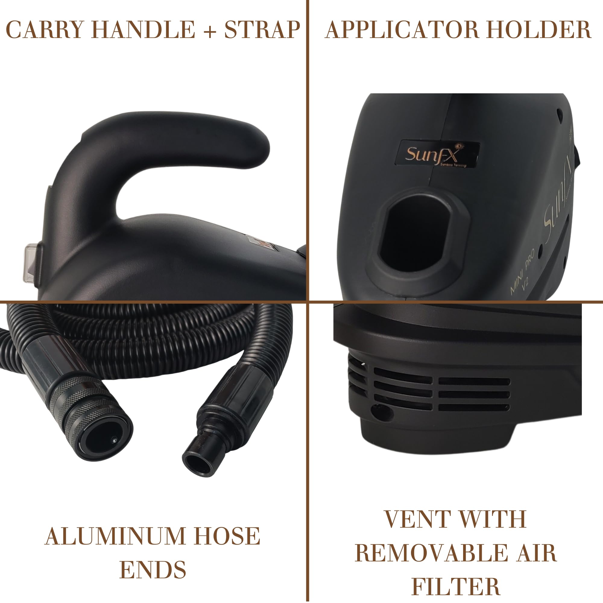 SunFX Professional HVLP Sunless Tanning System - Pro Mini V2 Airbrush Tanning Machine with Solution Pack & Accessories | Mobile & Salon Spray Tan Equipment | Perfect for At-Home, Bridal & Professional Spray Tanning Services