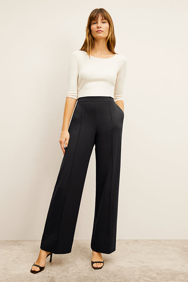 Jordan Wide Leg Pants for Women - Stretchy Butter Ponte Fabric in Black | Casual & Office Wear