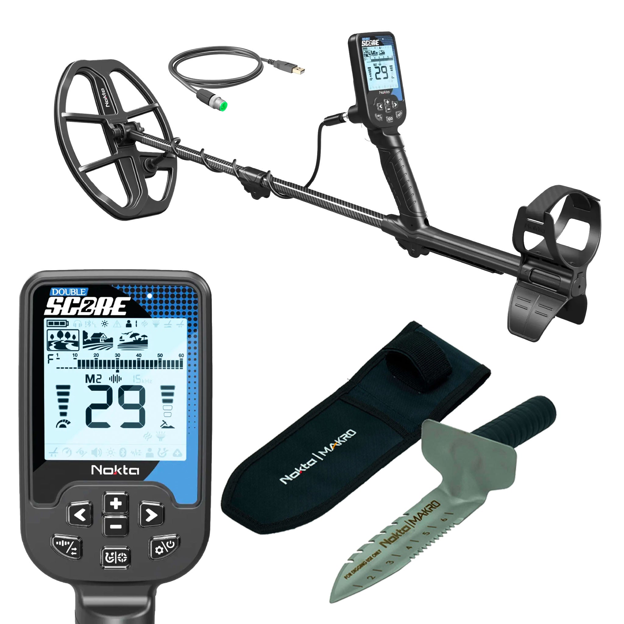 Nokta Double Score (Score 2) SMF Waterproof Metal Detector with Premium Digger - Professional Metal Detecting for Beach, Park & Treasure Hunting