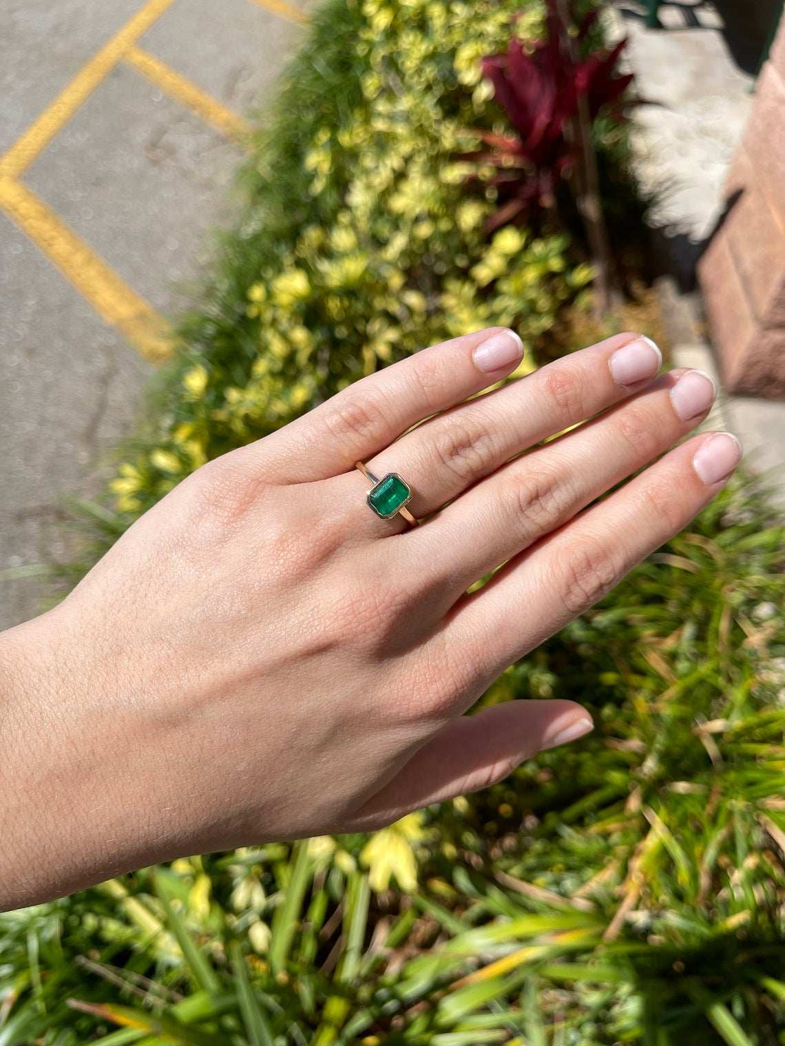 1.10 Carat Bezel Set Dark Green Emerald Cut Emerald Stackable Ring in 14K Gold - Perfect for Layering, Anniversary Gifts & Everyday Elegance