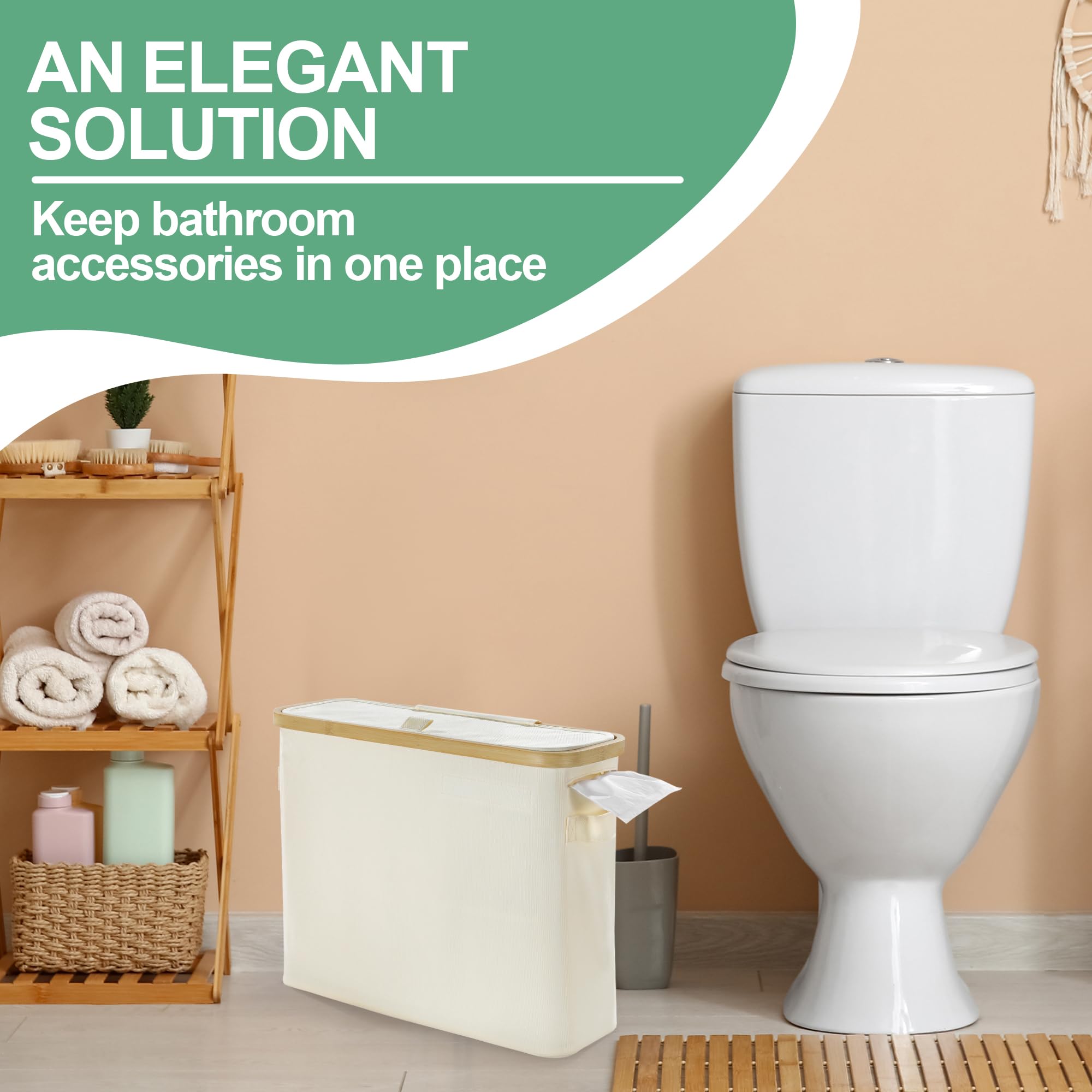 BALAPET Bamboo Toilet Paper Storage Basket with Lid and Drawer - Waterproof Bathroom Tissue Organizer (55L) - Perfect for Bathroom, Vanity, and Home Organization