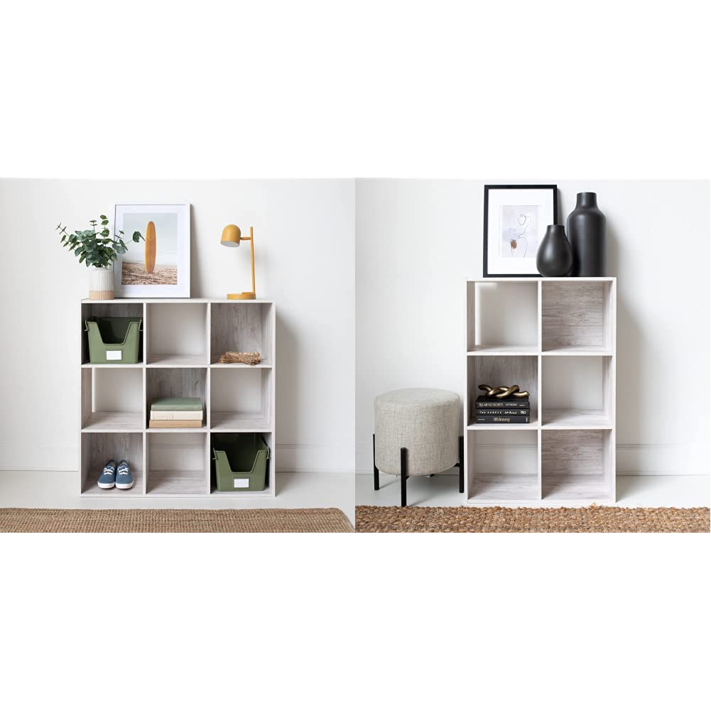 Signature Design by Ashley Paxberry Coastal 9-Cube & 6-Cube Storage Organizer Bookcase Set, Whitewash Finish - Perfect for Living Room, Bedroom, or Home Office Organization