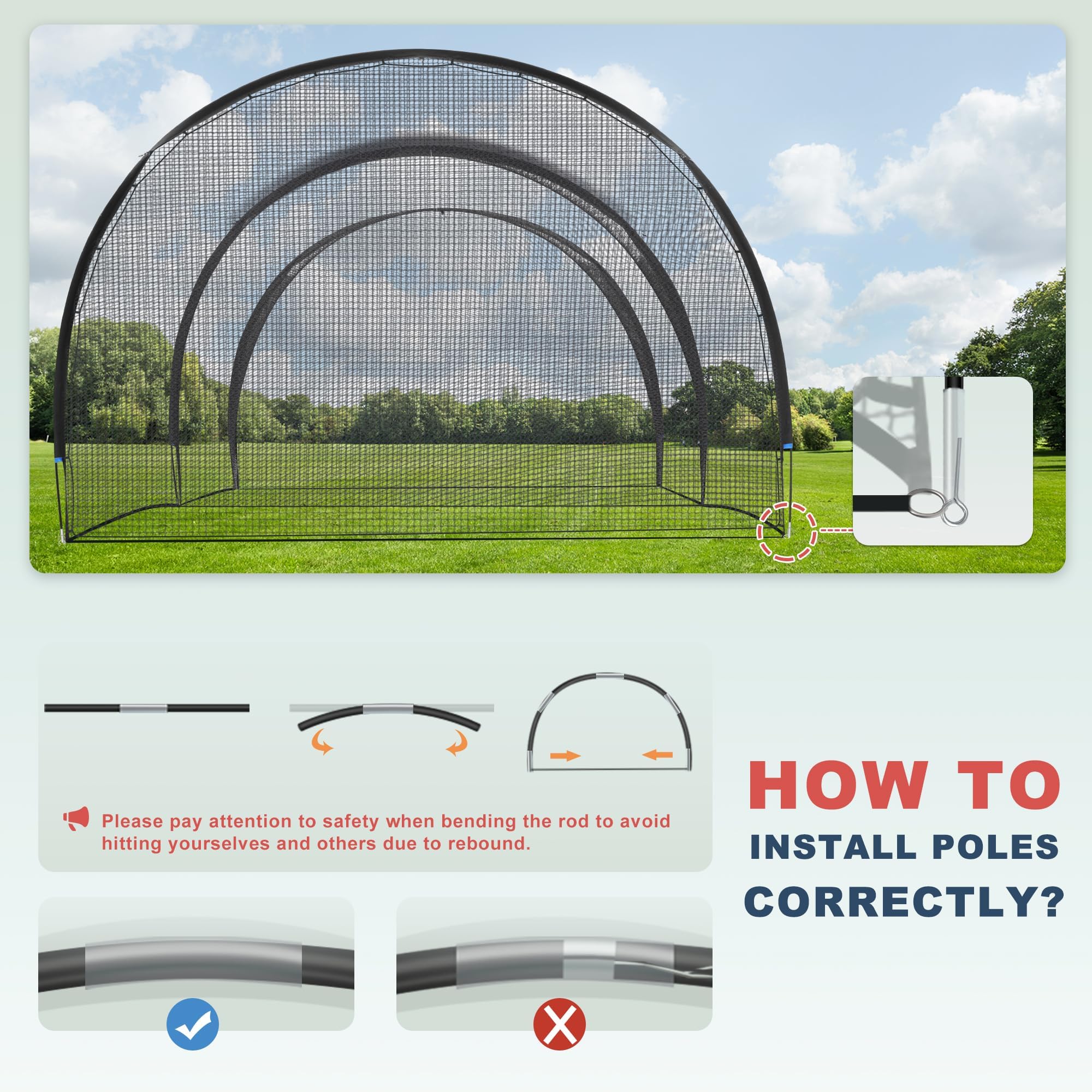 SHANTRA 13FT/22FT/30FT Baseball Batting Cage with Frame & Net - Portable Backyard Hitting Cage for Baseball & Softball Practice | Perfect for Outdoor Hitting Drills, Pitching Training & Backyard Sports (Ideal for Coaches, Players & Home Practice)