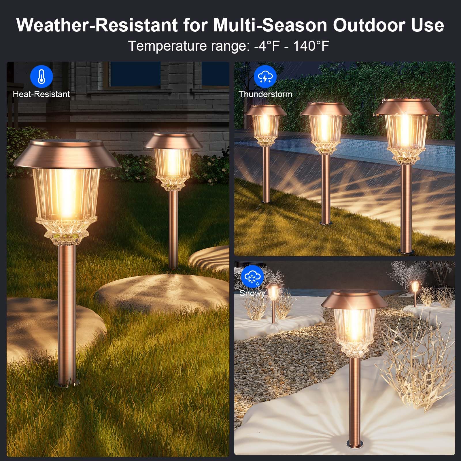 XMCOSY+ 6 Pack Solar Pathway Lights Outdoor Waterproof - 10-40 LM Dimmable Auto On/Off Solar Garden Lights for Yard, Walkway, Driveway (Warm White) | Energy-Efficient Landscape Lighting for Patio, Deck & Backyard