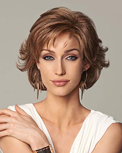 Gabor Wigs Chin Length Layered Soft Wavy Synthetic Lace Front Monofilament Part Wig - Dark Chocolate (Color GL 4-8) | Everyday Elegant Women's Wig for Work, Parties & Special Occasions