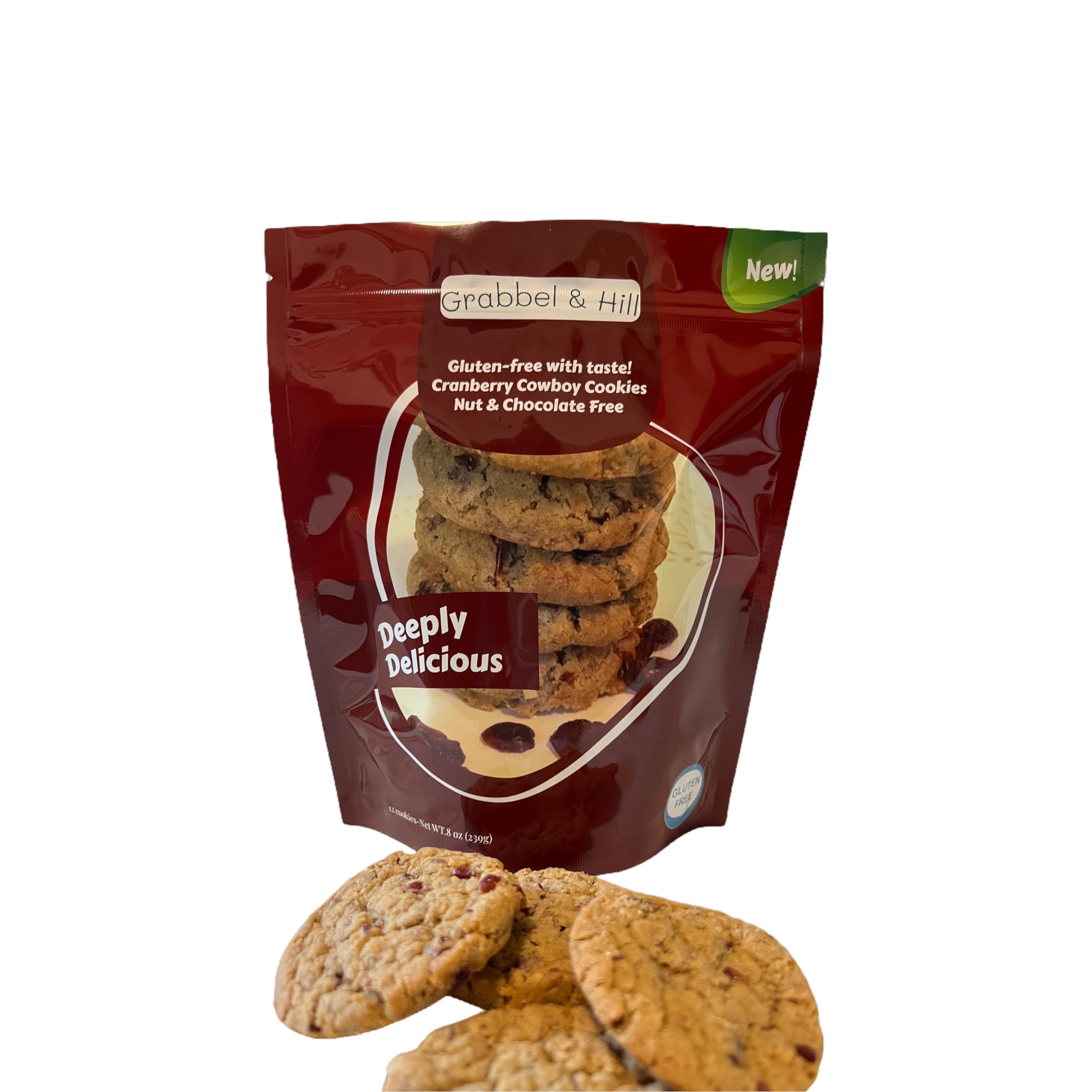 Grabbel & Hill Gluten Free Cranberry Cowboy Cookies - 8 Ounce (Pack of 12) - No Artificial Flavors, Preservatives, Nuts or Chocolate - Healthy Snack for Hiking, Camping & Office Breaks