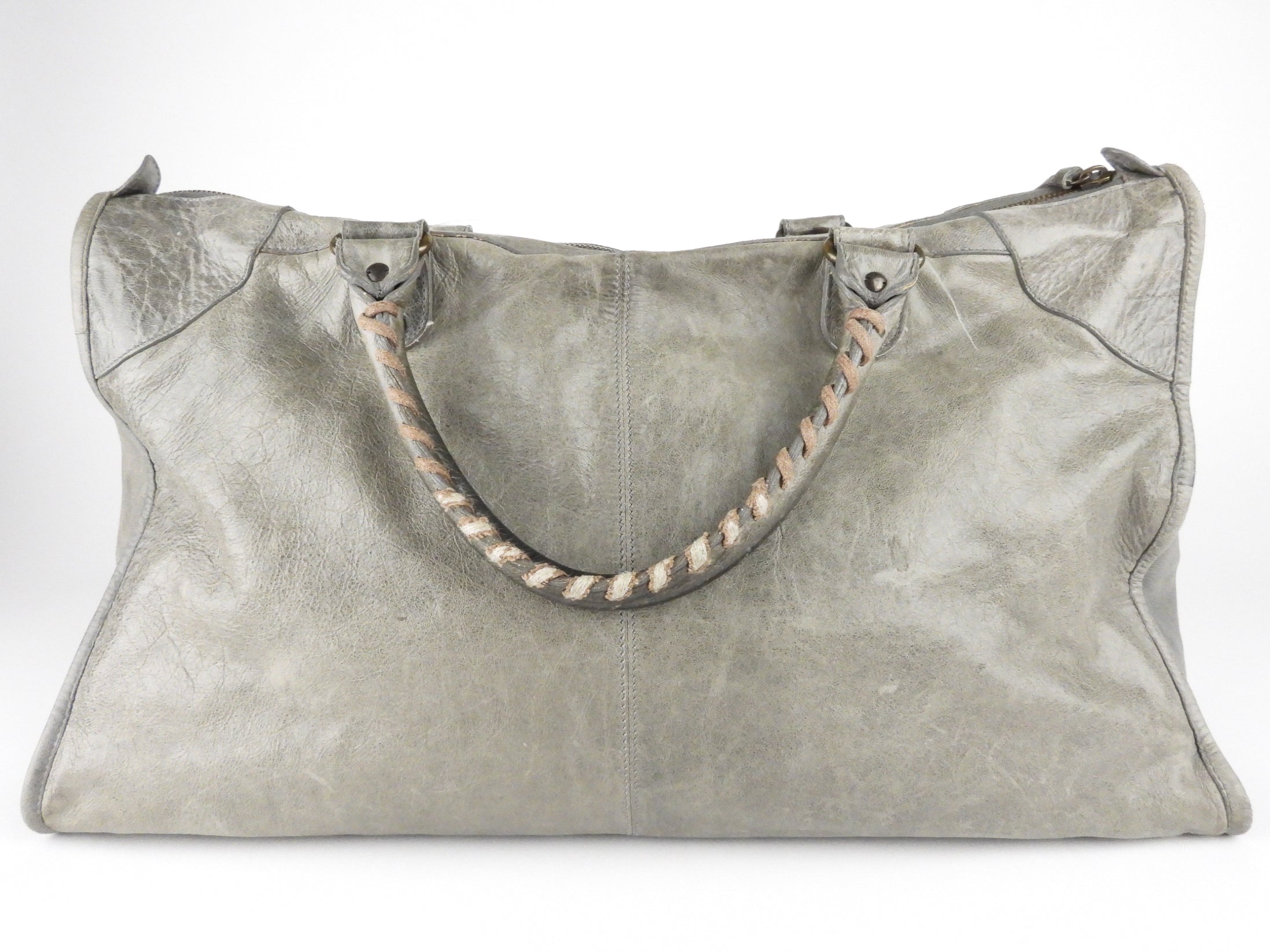 Balenciaga City Grey Lambskin Leather Moto Classic Work Bag for Women | Luxury Designer Handbag for Work, Travel & Everyday Use