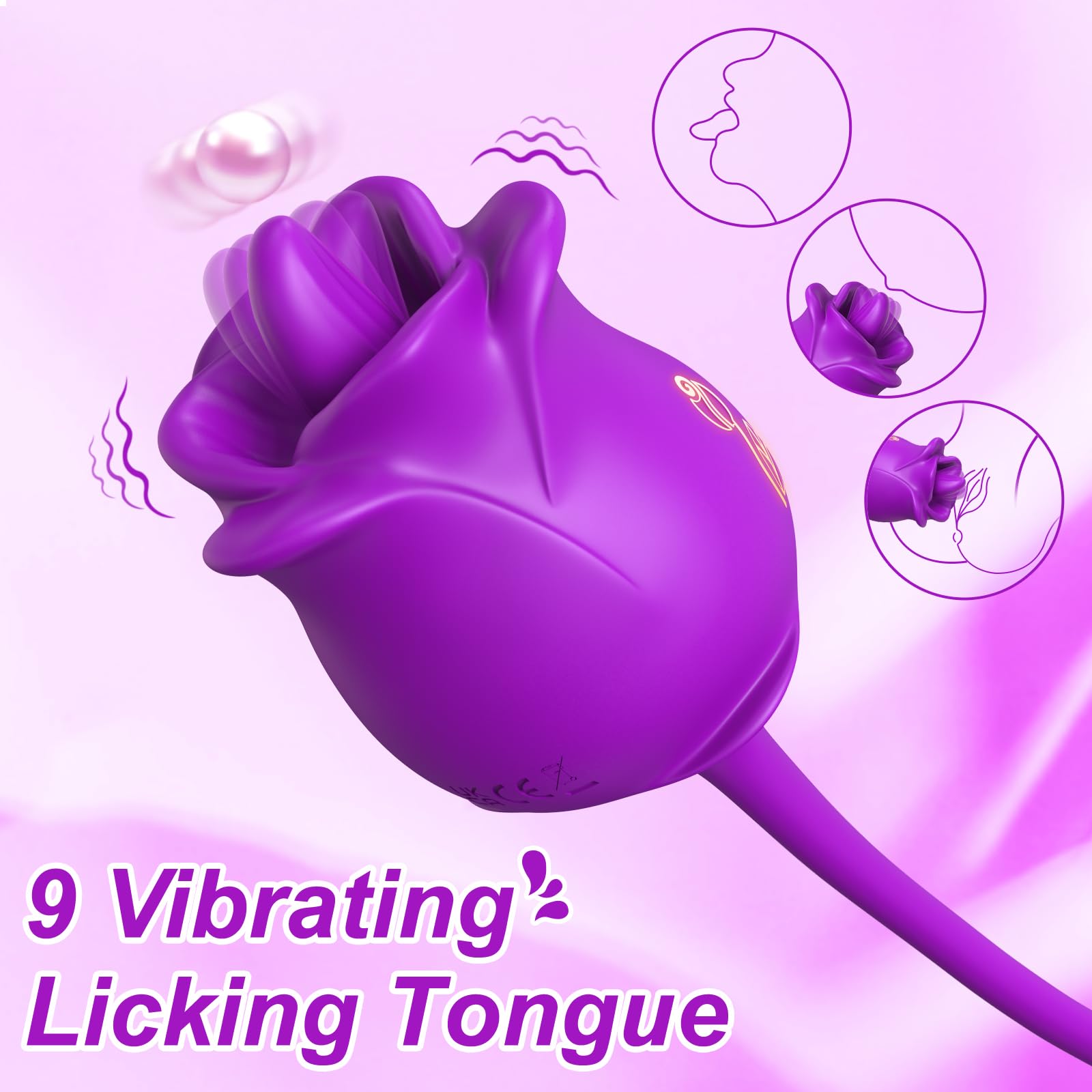Premium Rose Sex Toy for Women - 3-in-1 G-Spot Vibrator with 9 Tongue Licking Modes, Thrusting Dildo & Clitoral Stimulator - Adult Sex Toys for Couples, Anal Play & Nipple Stimulation - Perfect for Romantic Nights & Solo Pleasure