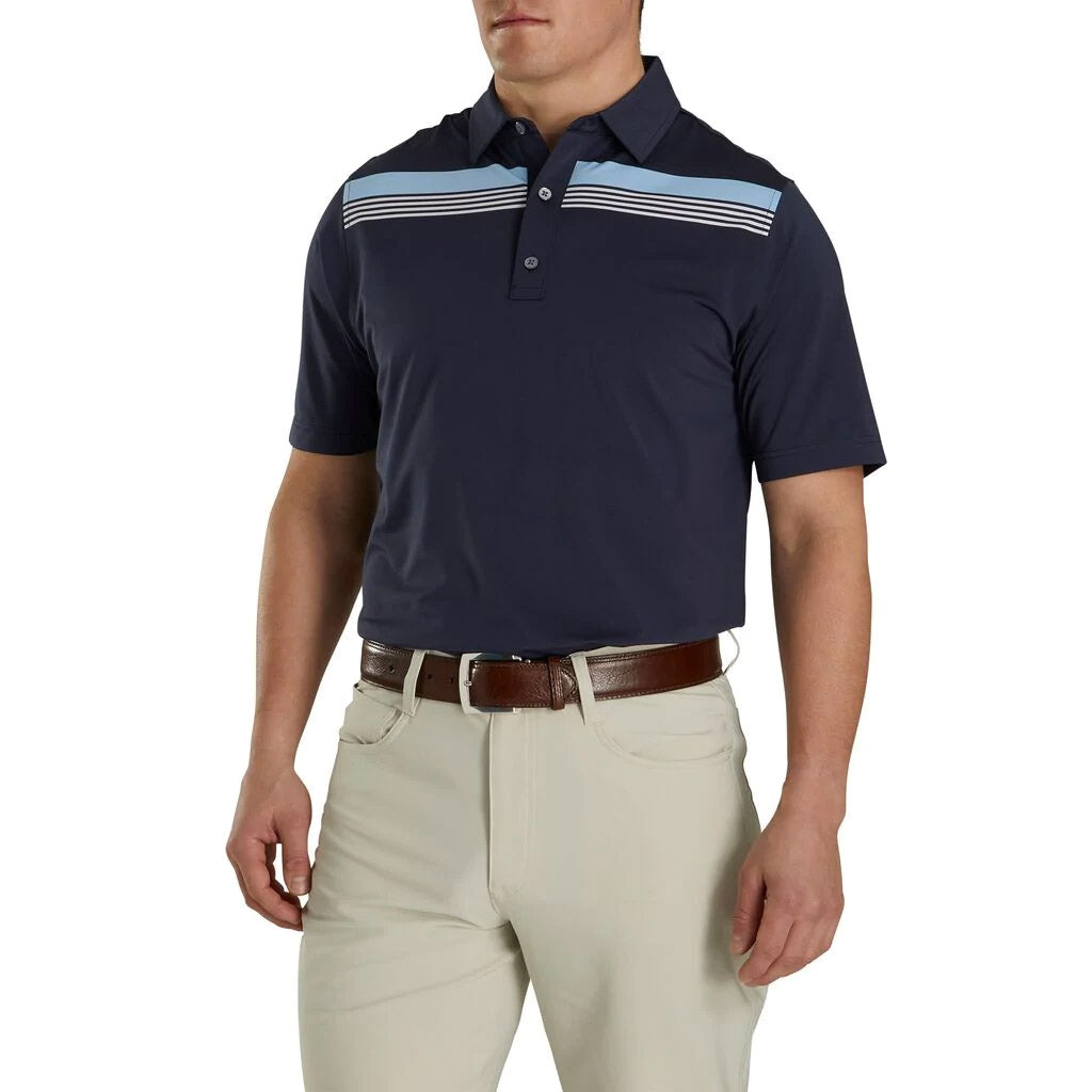 FootJoy Men's Athletic Fit Golf Polo Shirt - Engineered ChestBand, Self Collar, Navy Blue - Perfect for Golf Tournaments & Casual Wear