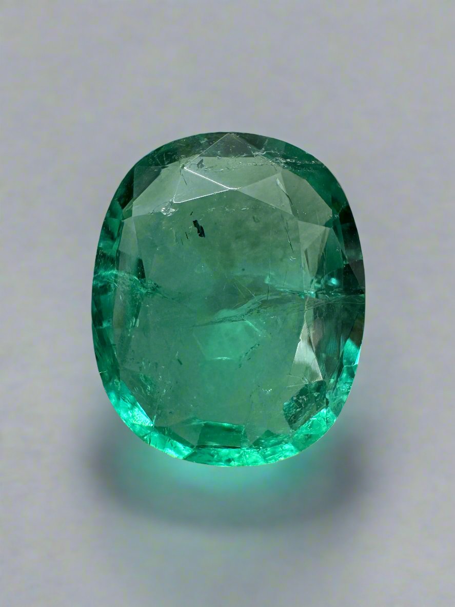 5.09 Carat 13x11mm Natural Zambian Emerald - Bubbly Hybrid Cushion/Oval Cut Loose Gemstone for Jewelry Making & Engagement Rings