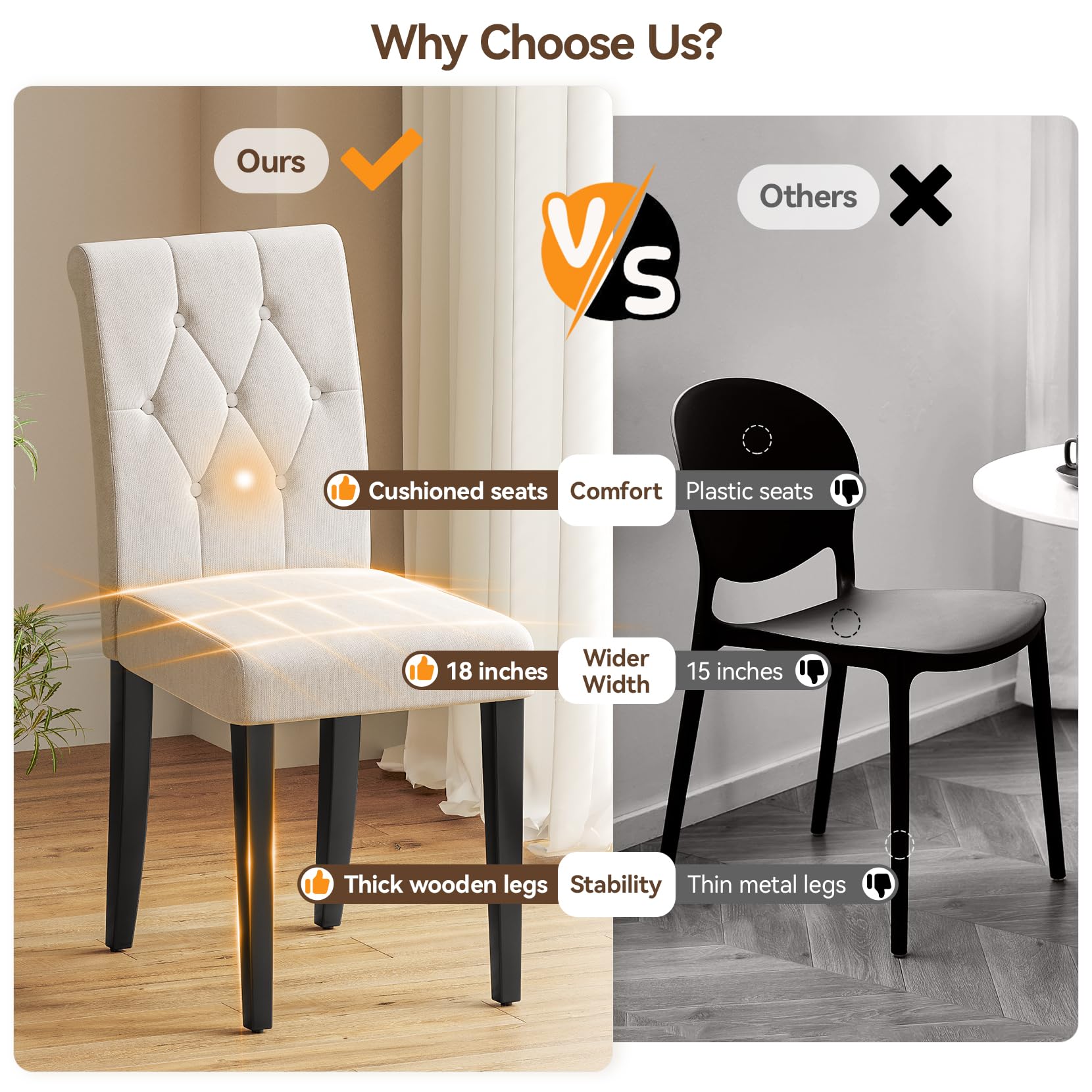 4 Pack Upholstered Dining Chairs Set - Button Tufted Parsons Chairs with Solid Wood Legs, Modern Fabric Side Chairs for Restaurant Kitchen Dining Room Hotel - White - Perfect for Home Dining, Office Conference, and Wedding Events
