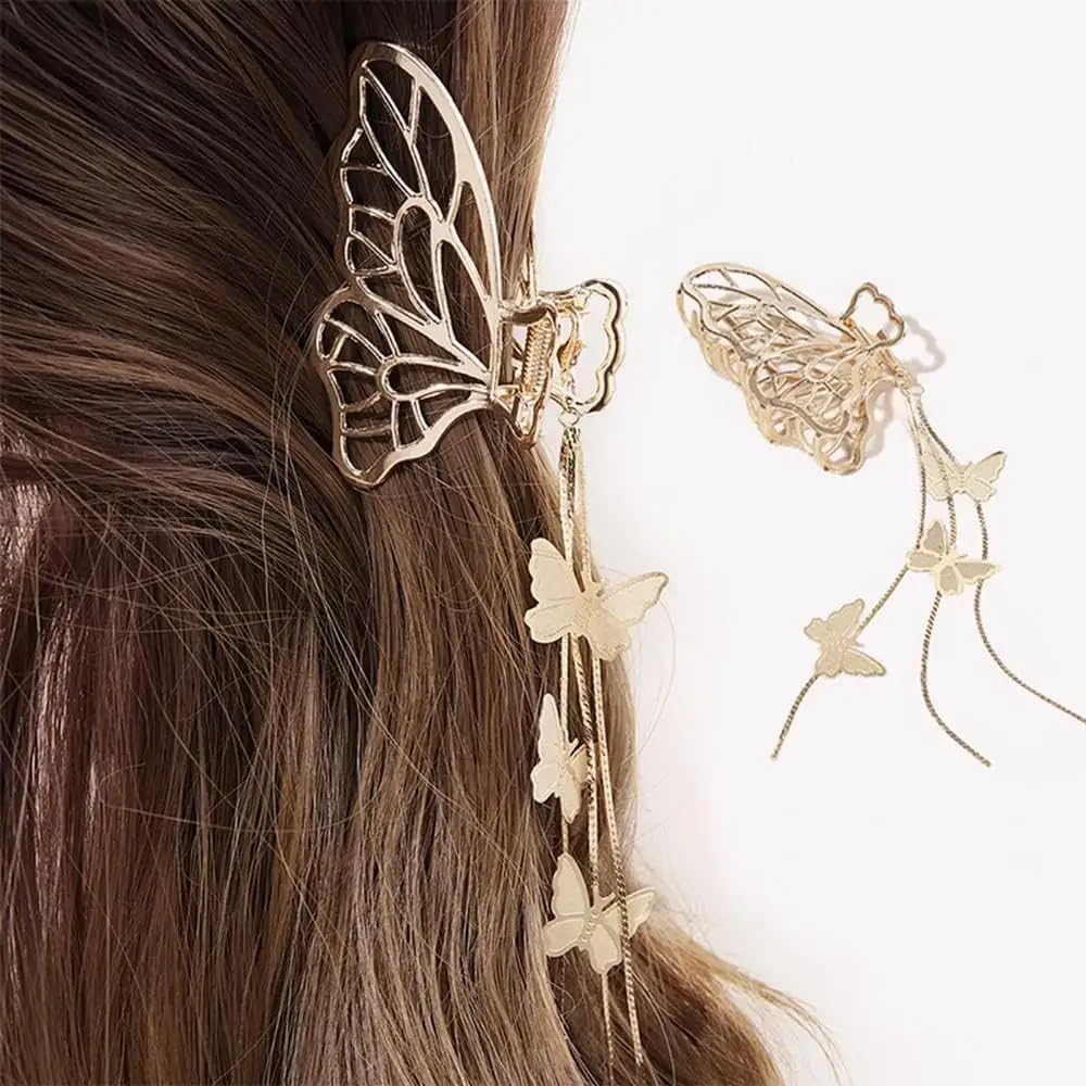 Savita Collection Butterfly Metal Hair Claw Clip - Non-Slip Gold Hair Clamp for Thick Hair, Fashion Hair Accessories (Pack of 1) - Perfect for Parties, Weddings & Everyday Styling