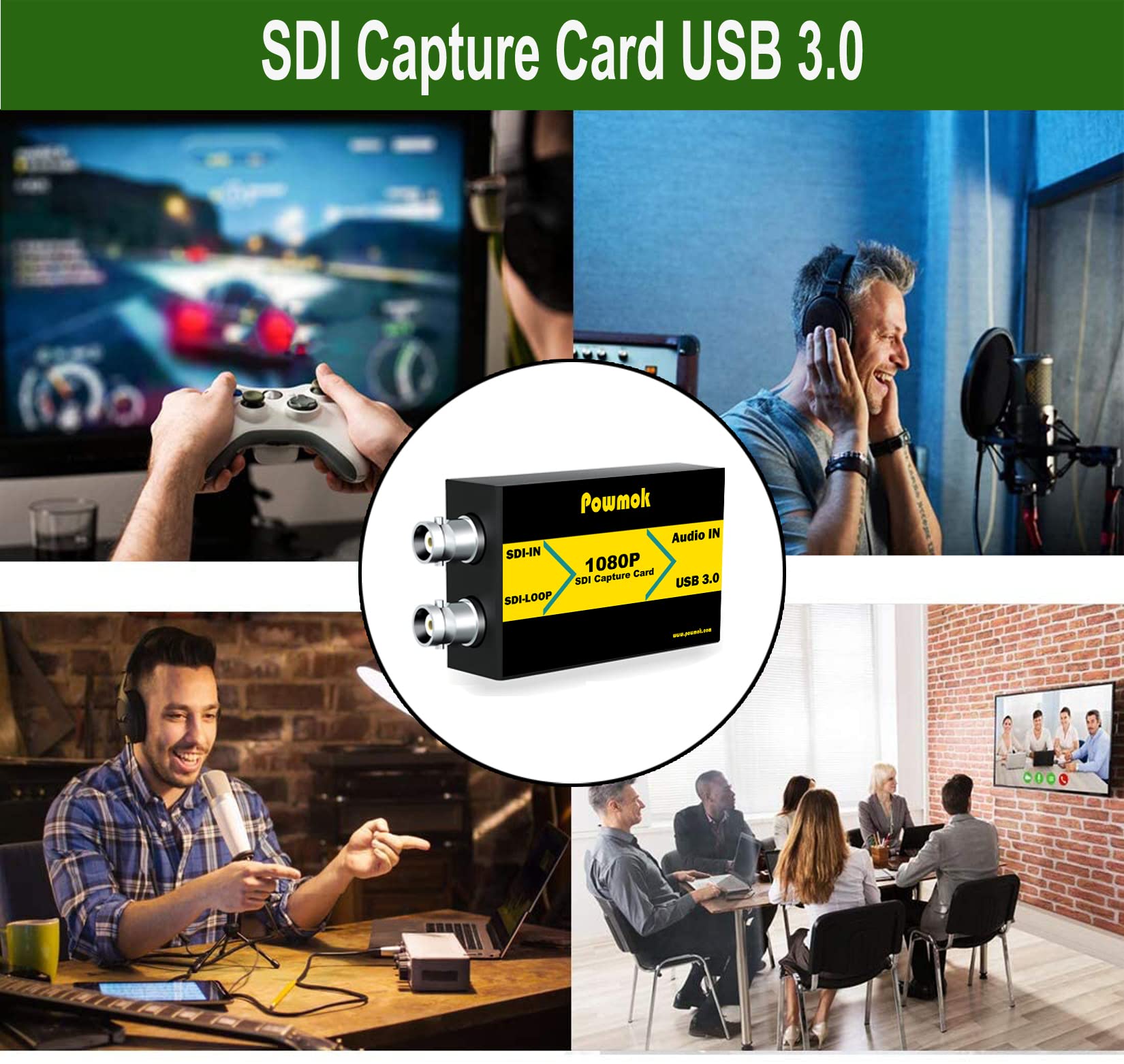 SDI Video Capture Card - SDI to USB 3.0 HD Video Recorder 1080P for Live Streaming & Recording | Professional NGame Capture Device with SDI Pass Through for Gaming, Webcasting & Video Production