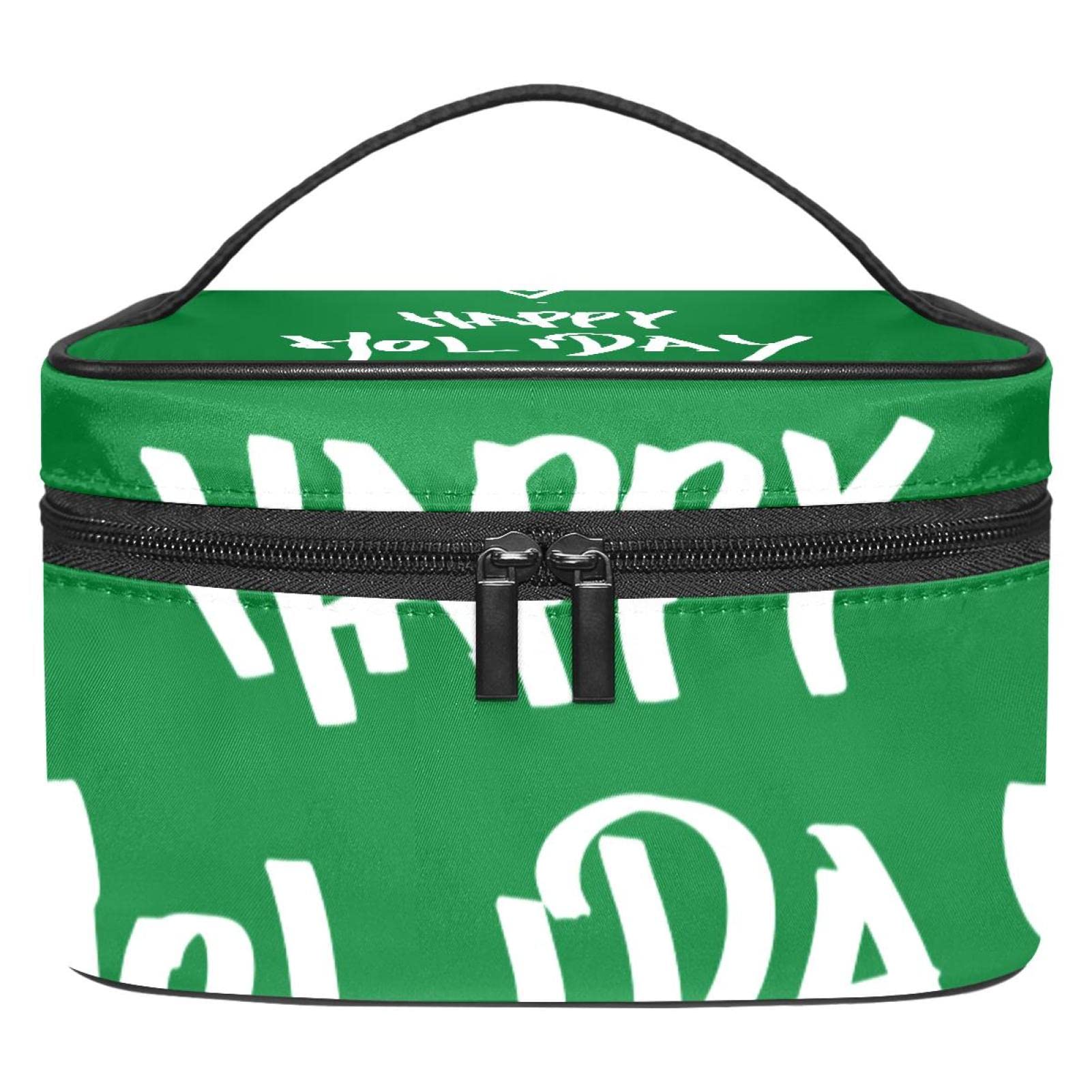 Portable Travel Makeup Organizer Bag for Women - Waterproof Cosmetic Case with Multiple Pockets, Perfect for Toiletries & Beauty Essentials | Great for Vacation, Business Trips & Daily Use (Happy Holiday Green)