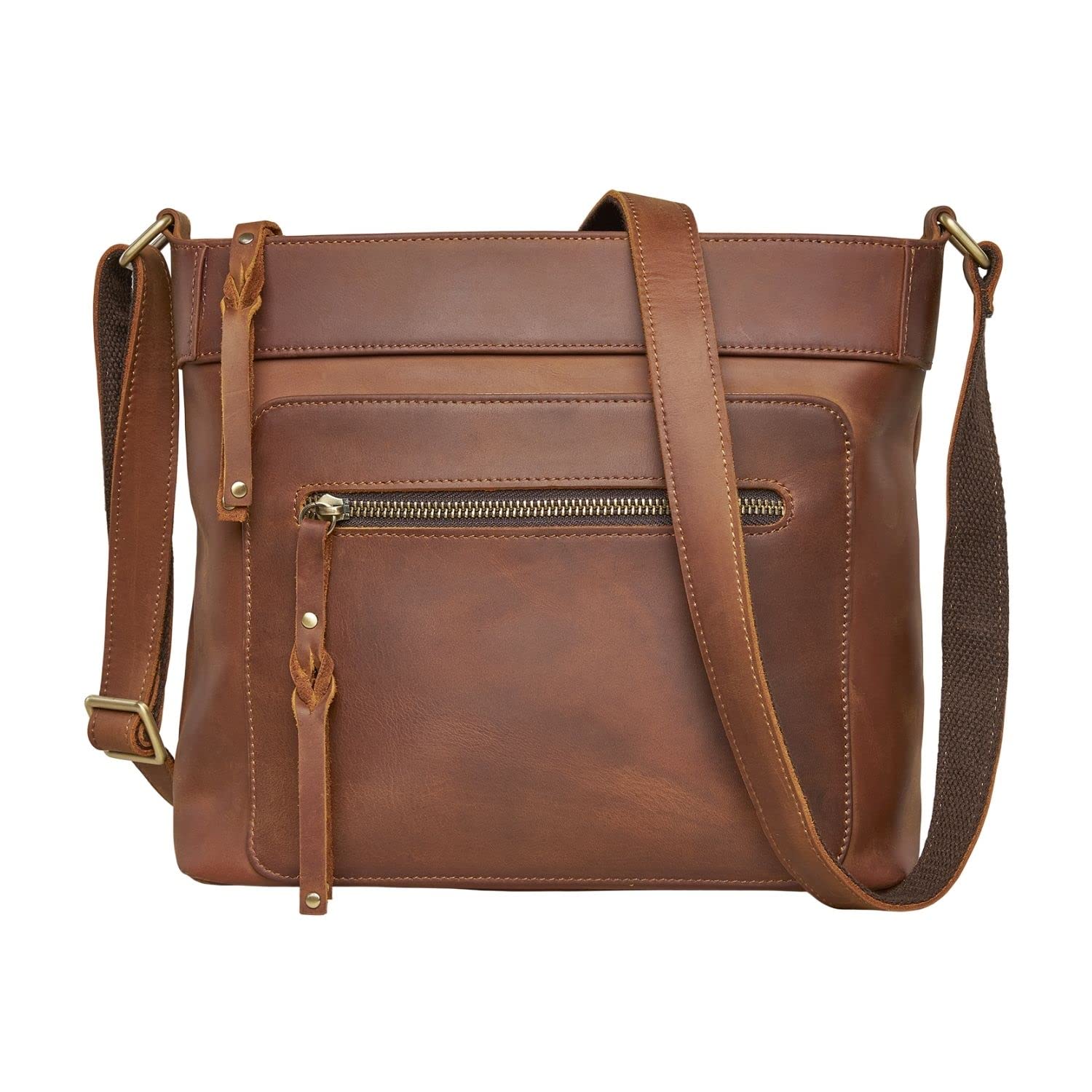 Concealed Carry Unisex Delaney Distressed Leather Crossbody Bag with Locking Zippers & Pistol Holster - Secure & Stylish for Everyday Use, Travel, and Self-Defense