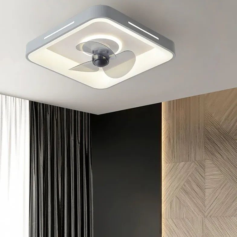 Square 3-Blade Ceiling Fan with LED Light Kit - Modern Low Profile Flush Mount for Bedroom, Living Room & Office