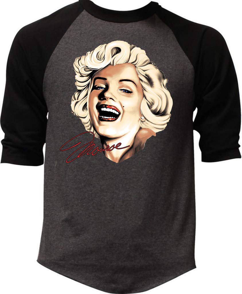 Men's Marilyn Monroe Laughing Graphic Raglan Baseball Tee - Charcoal/Black Vintage Style T-Shirt - Casual Wear, Retro Fashion, Gift for Music & Pop Culture Fans