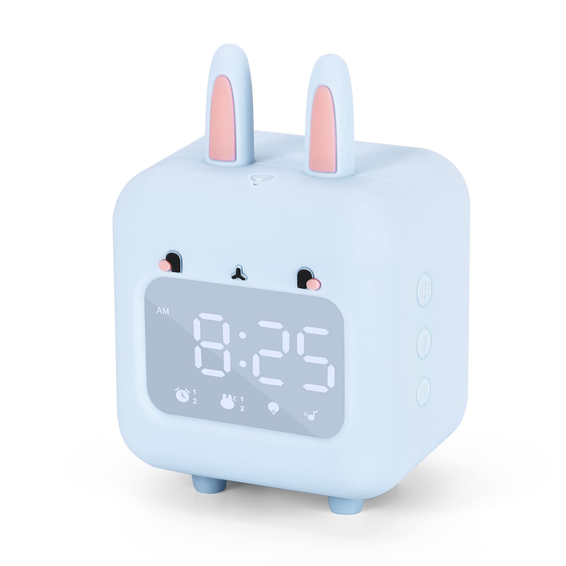 Kids Alarm Clock with Night Light & White Noise - Cute Bunny Digital Alarm Clock for Girls, USB Powered, Perfect for Bedrooms & Nursery (Blue) | Ideal for Sleep Training, Gentle Wake-Up & Nighttime Comfort