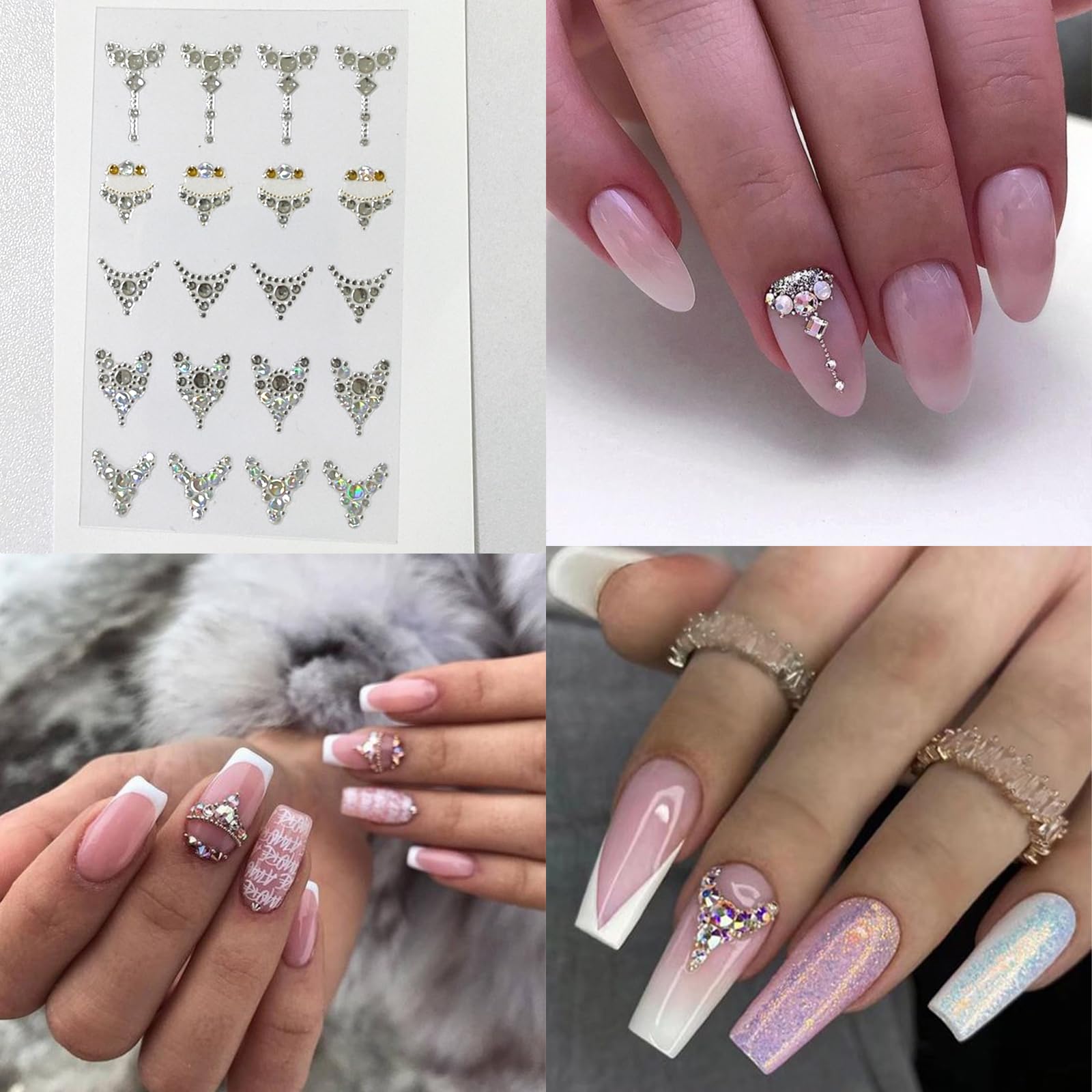 5D Nail Art Stickers - 3D Self-Adhesive Nail Gems Decals in White Gold & Silver Designs | DIY Nail Art Supplies for Women | Perfect for Manicures, Parties & Special Occasions