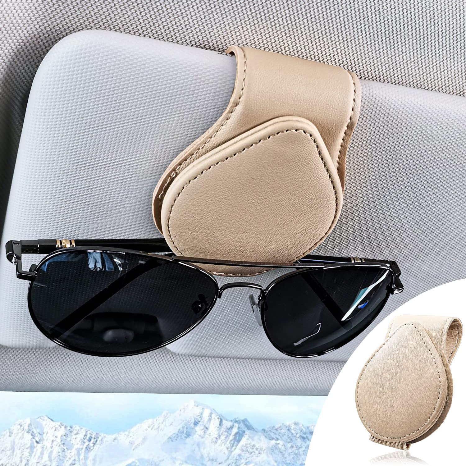 Keedolla Leather Car Visor Sunglasses Holder - Universal Fit for All Cars (Beige) - Perfect for Driving & Travel