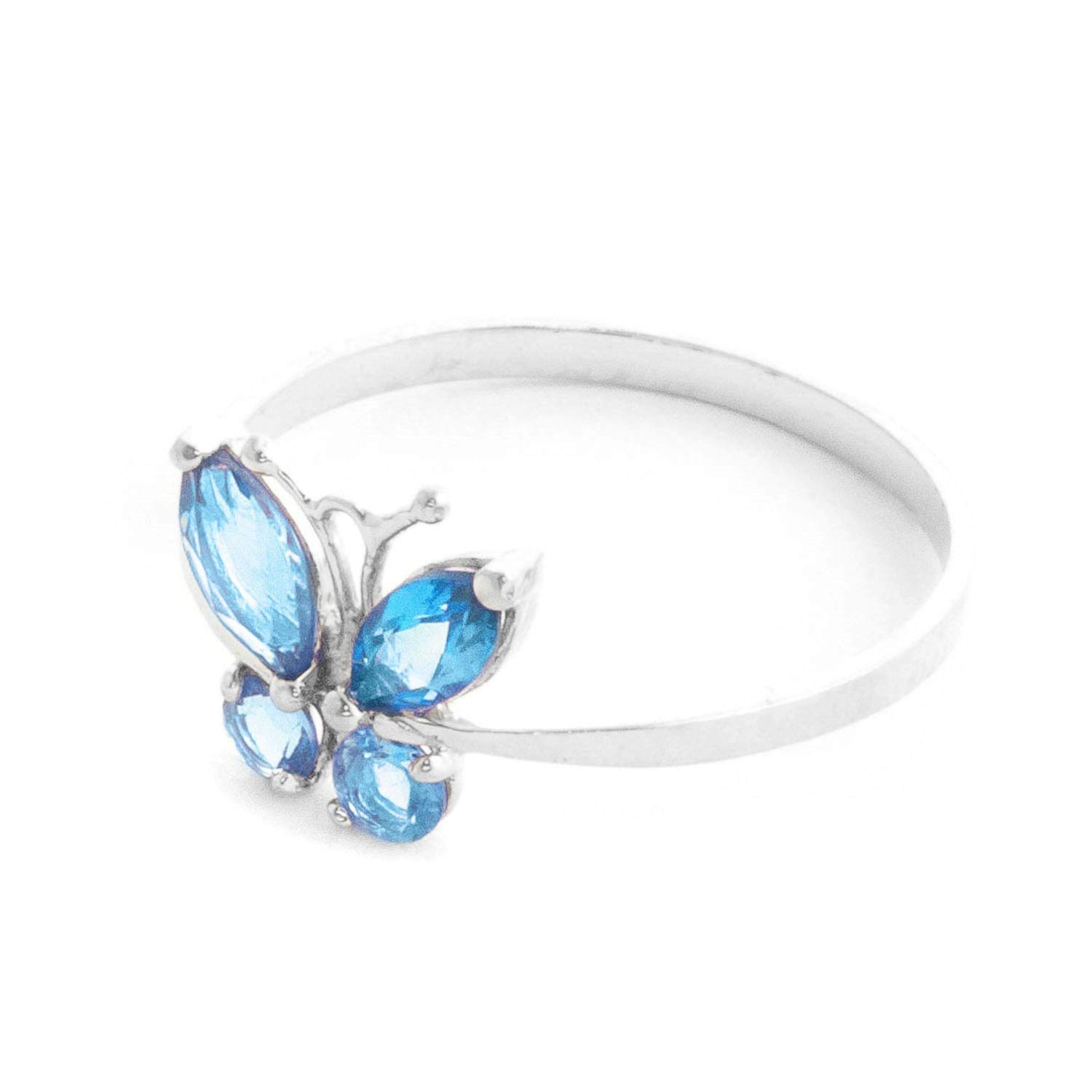 14K Solid White Gold Butterfly Ring with 0.6ctw Natural Blue Topaz - Elegant Jewelry for Women, Perfect for Anniversary, Birthday & Special Occasion Gifts