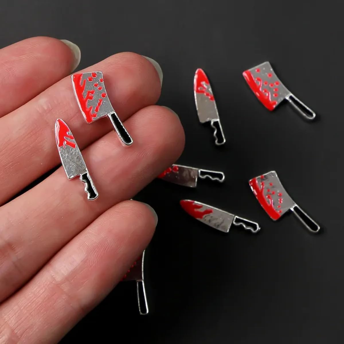 16Pcs 3D Metallic Silver Alloy Halloween Nail Charms - Knife-Shaped Nail Art Decorations with Rhinestones for Acrylic Nails, DIY Nail Accessories Jewelry - Perfect for Halloween Parties, Cosplay, and Gothic Nail Art Designs