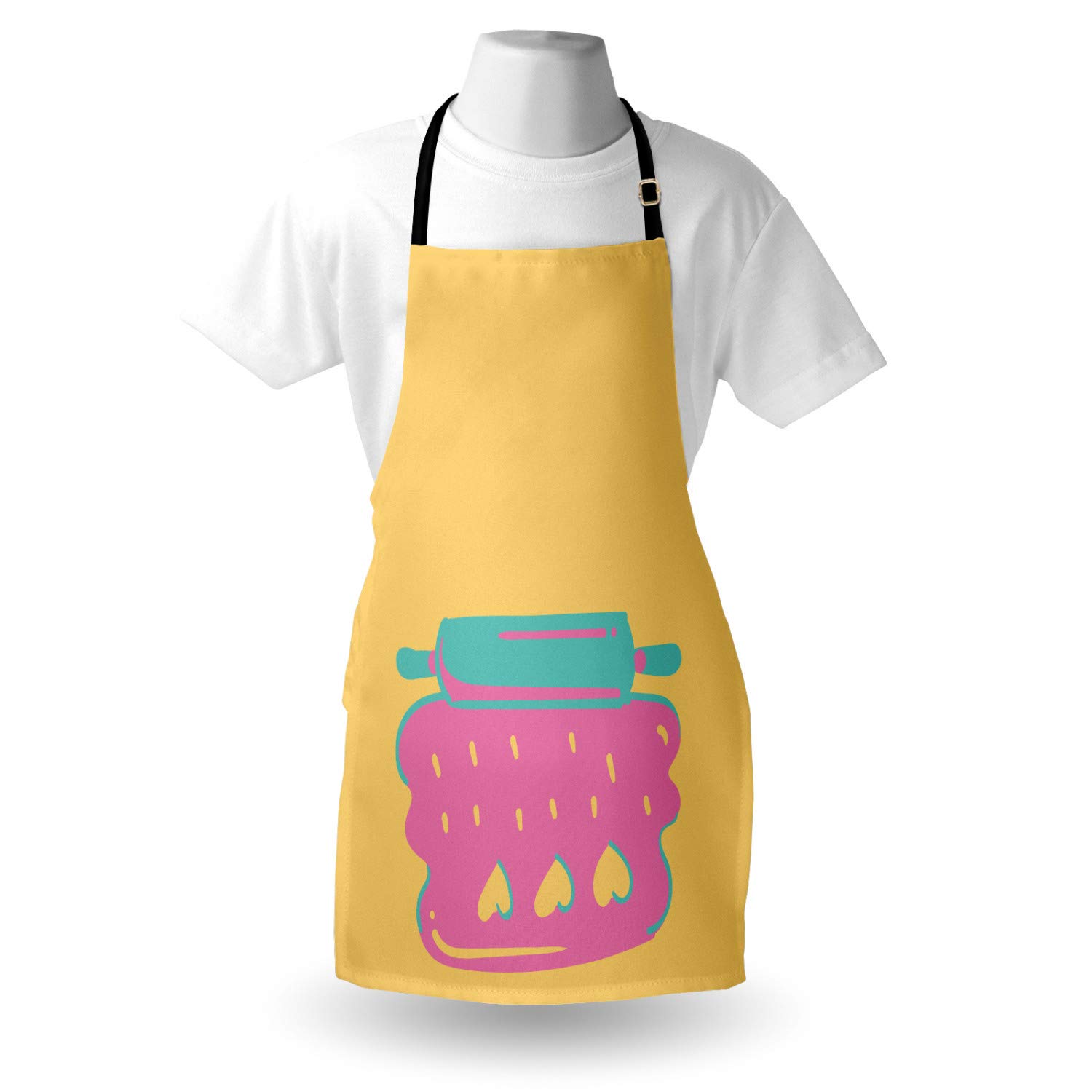 Ambesonne Personalized Chef Apron - Cartoon Baking & Cooking Design with Colorful Rolling Pin Dough Motif - Adjustable Unisex Kitchen Bib for Adults (Pale Pink) - Perfect for Home Cooking, Baking Parties & Culinary Gifts