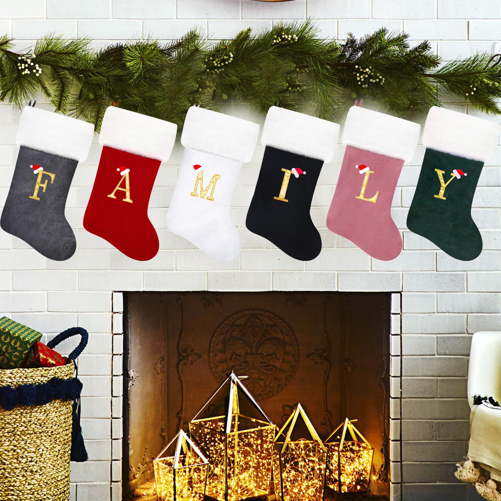 Personalized 20 Inch Red Velvet Christmas Stockings with White Plush Cuff - Embroidered Monogram Holiday Stocking Decor (Letter K) | Perfect for Fireplace Mantel, Gift Filling & Family Holiday Decorations