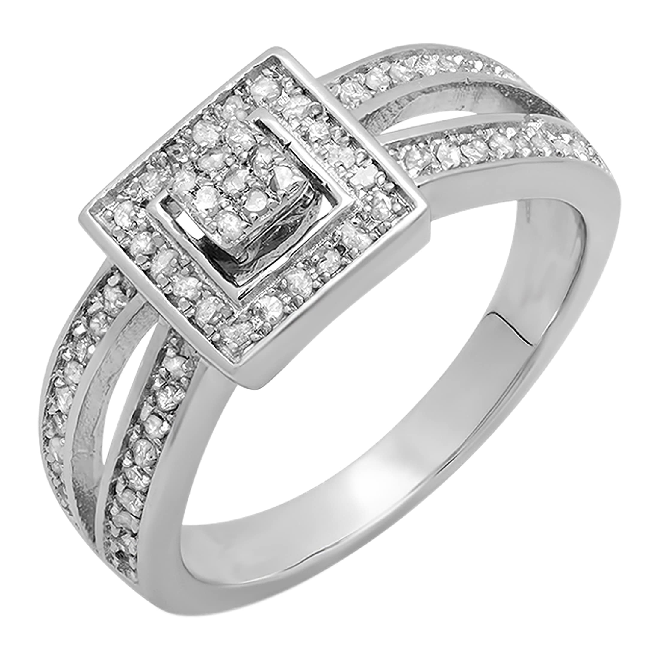Dazzlingrock 0.25 Carat Round White Diamond Engagement Ring for Women - 1/4 CTW Sterling Silver Bridal Set - Perfect for Proposals, Anniversaries & Wedding Bands